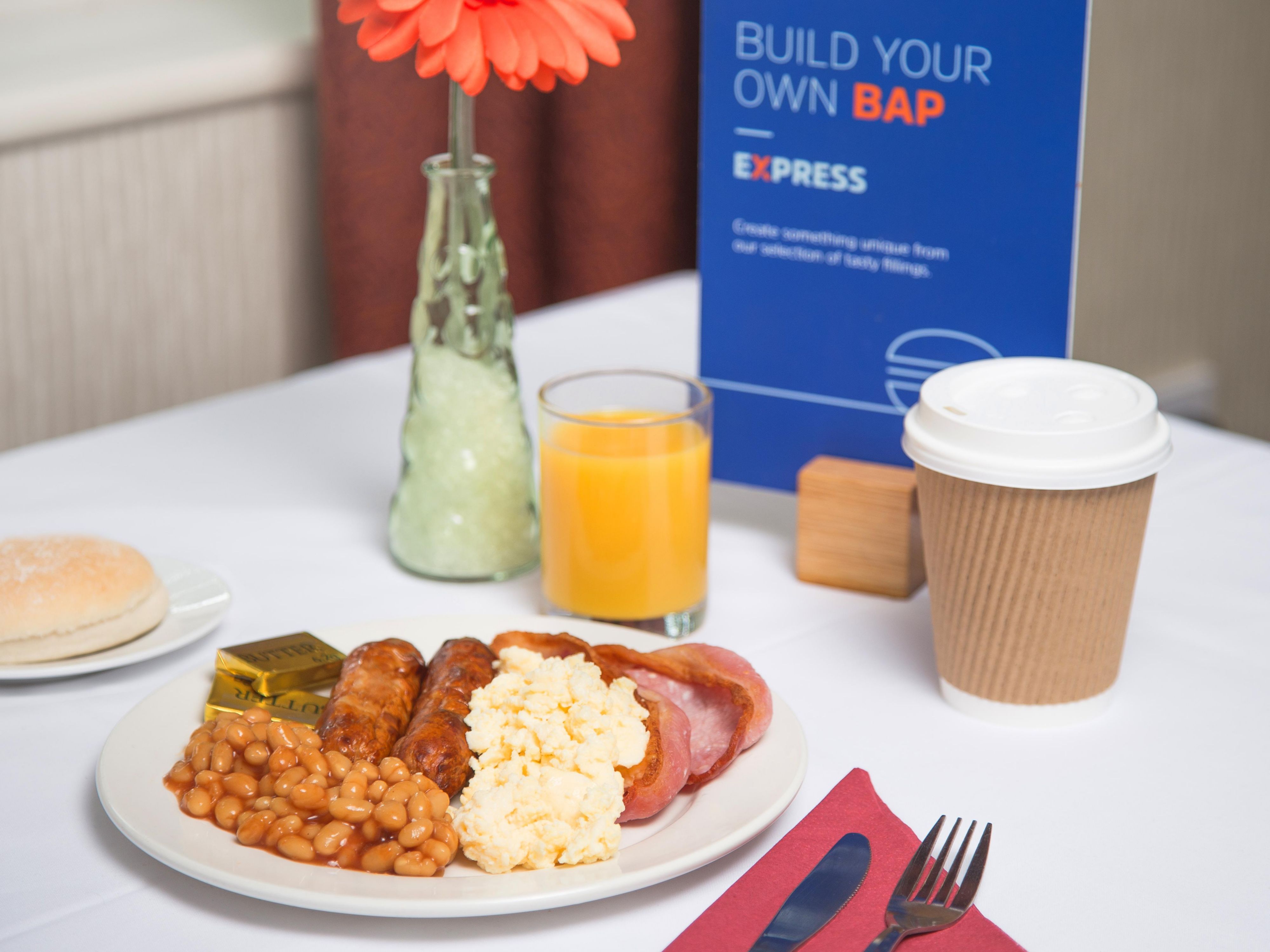Awaken your appetite with a plentiful continental buffet breakfast including croissants, muffins, fresh fruit, cereals, yoghurt, scrambled eggs, sausages and baked beans, as well as a choice of fruit juices and unlimited tea and coffee.