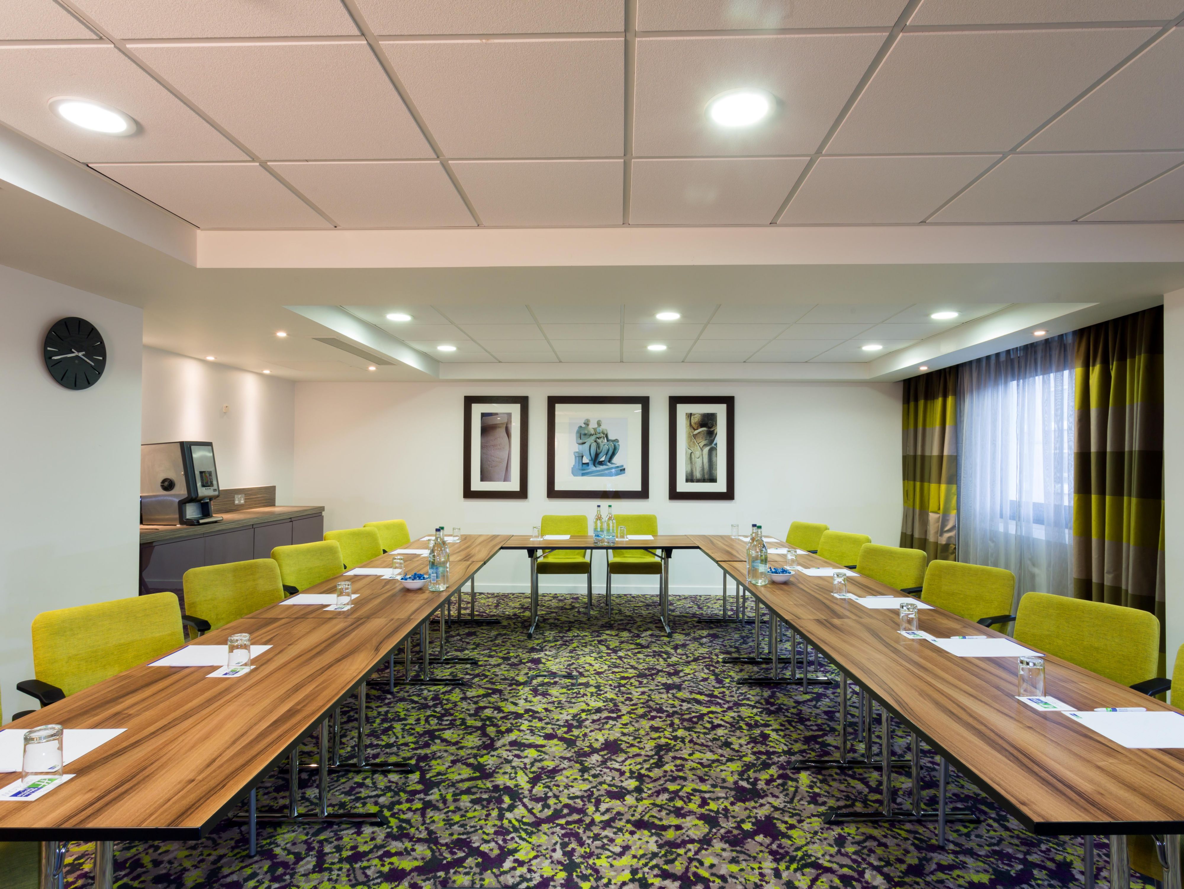 2 comfortable meeting rooms and a great range of in-room facilities.
Perfect for meetings, training sessions, or presentations
• With capacities of 15 to 40 people - perfect for the smaller meeting
Day Delegate Package includes: 
• Full day room hire
• Unlimited tea and coffee with biscuits and bottled water in the room
• Sandwich buffet lunch

