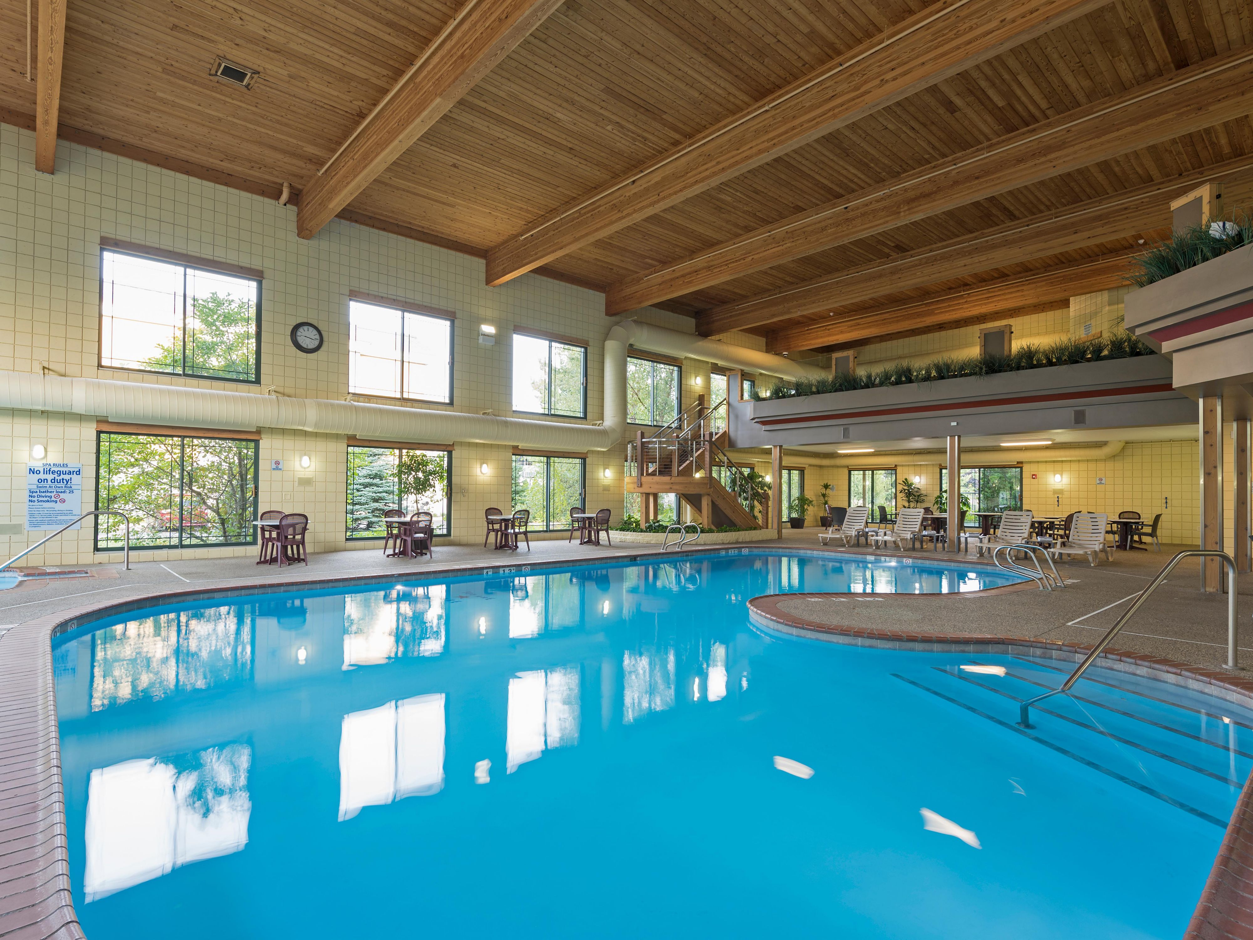 Our indoor, Michigan-shaped, heated pool & indoor/outdoor hot tub will be the highlight of your trip! Bring the family for a fun weekend away or just relax in the hot tub after a day filled with meetings.