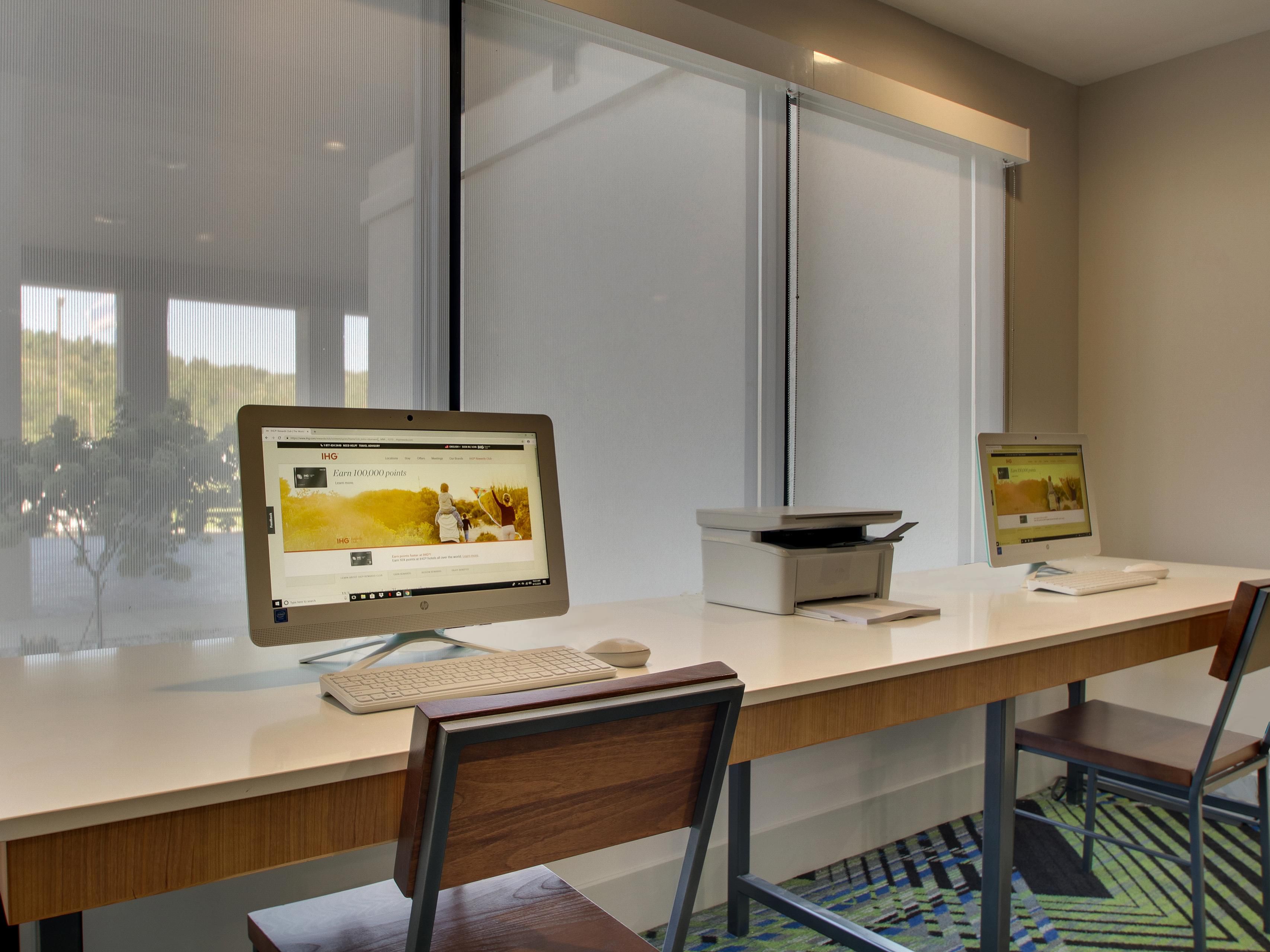 Our business center is here for you! Always open and stocked with office supplies for every need.