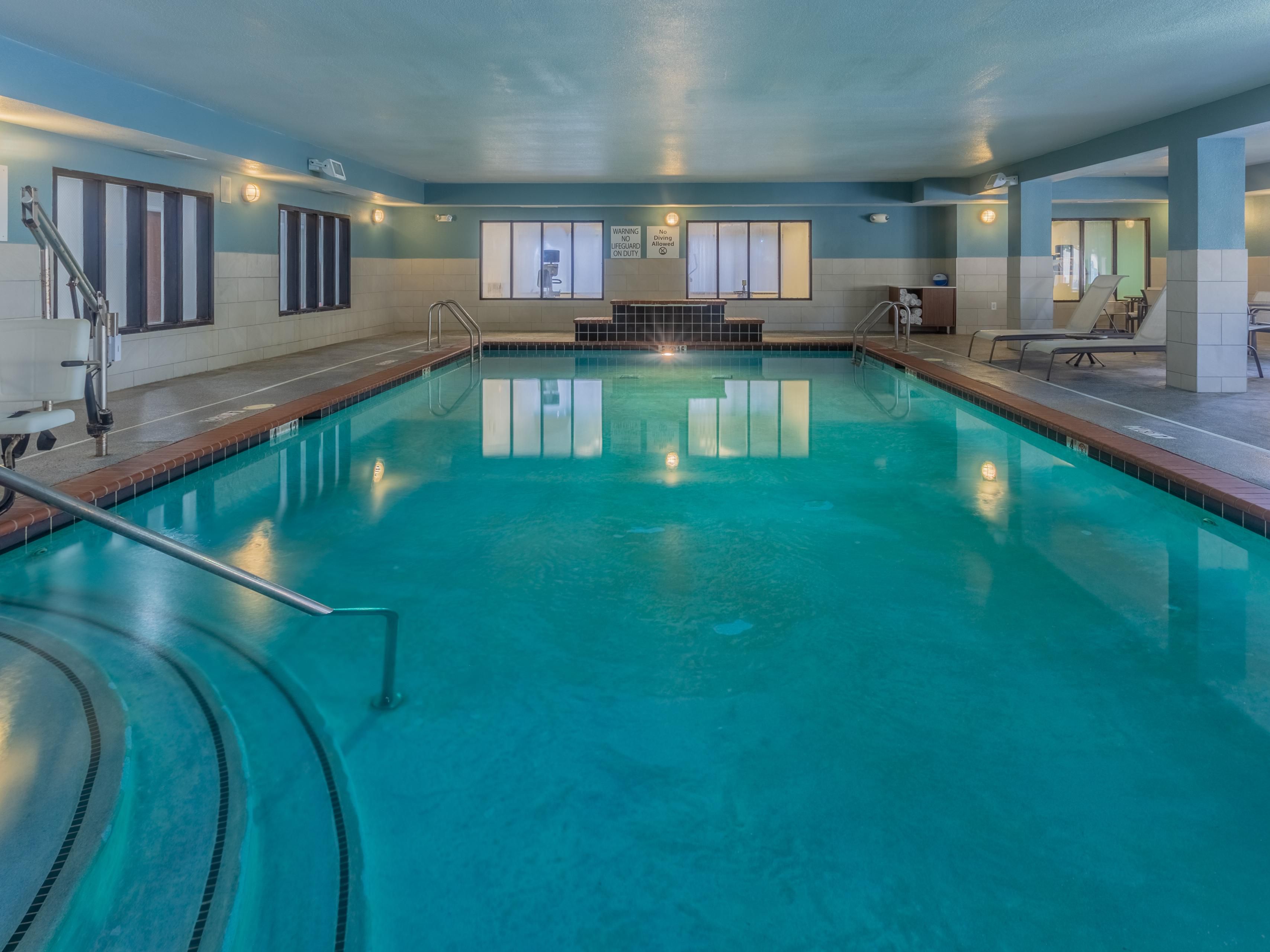 Stay active and refreshed any time of year in our heated indoor pool, perfect for a morning dip or an evening soak. If cardio and strength training suit you better, our fully equipped fitness center remains open around the clock. Enjoy the flexibility to maintain your wellness routine on your schedule, day or night.