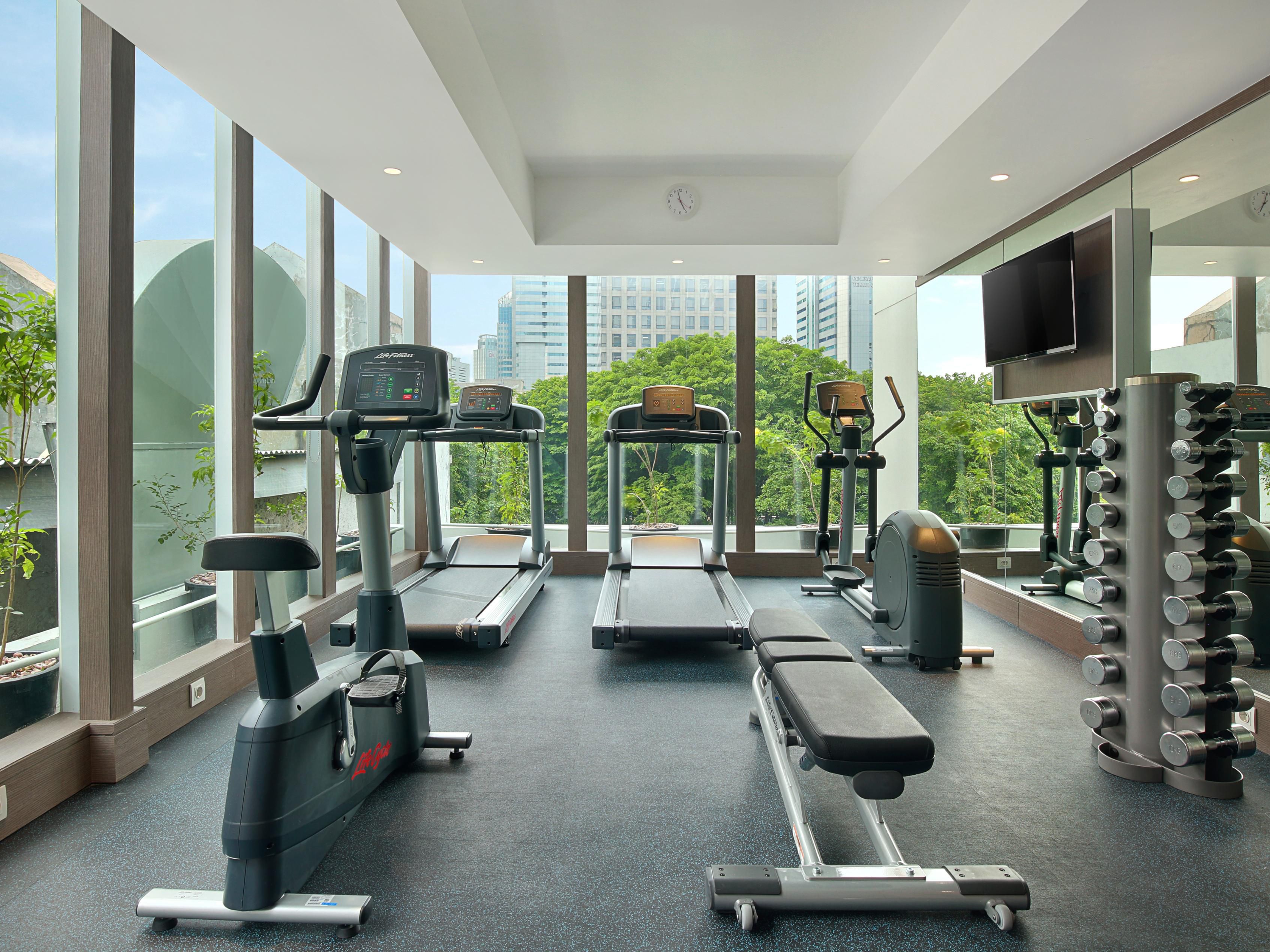 Our fitness room, equipped with treadmills, free weights and stationary bicycle, is located on 5th floor where you can enjoy the Jakarta city view during your work out. It is open 24 hours for all guests, accessible with your room key card.