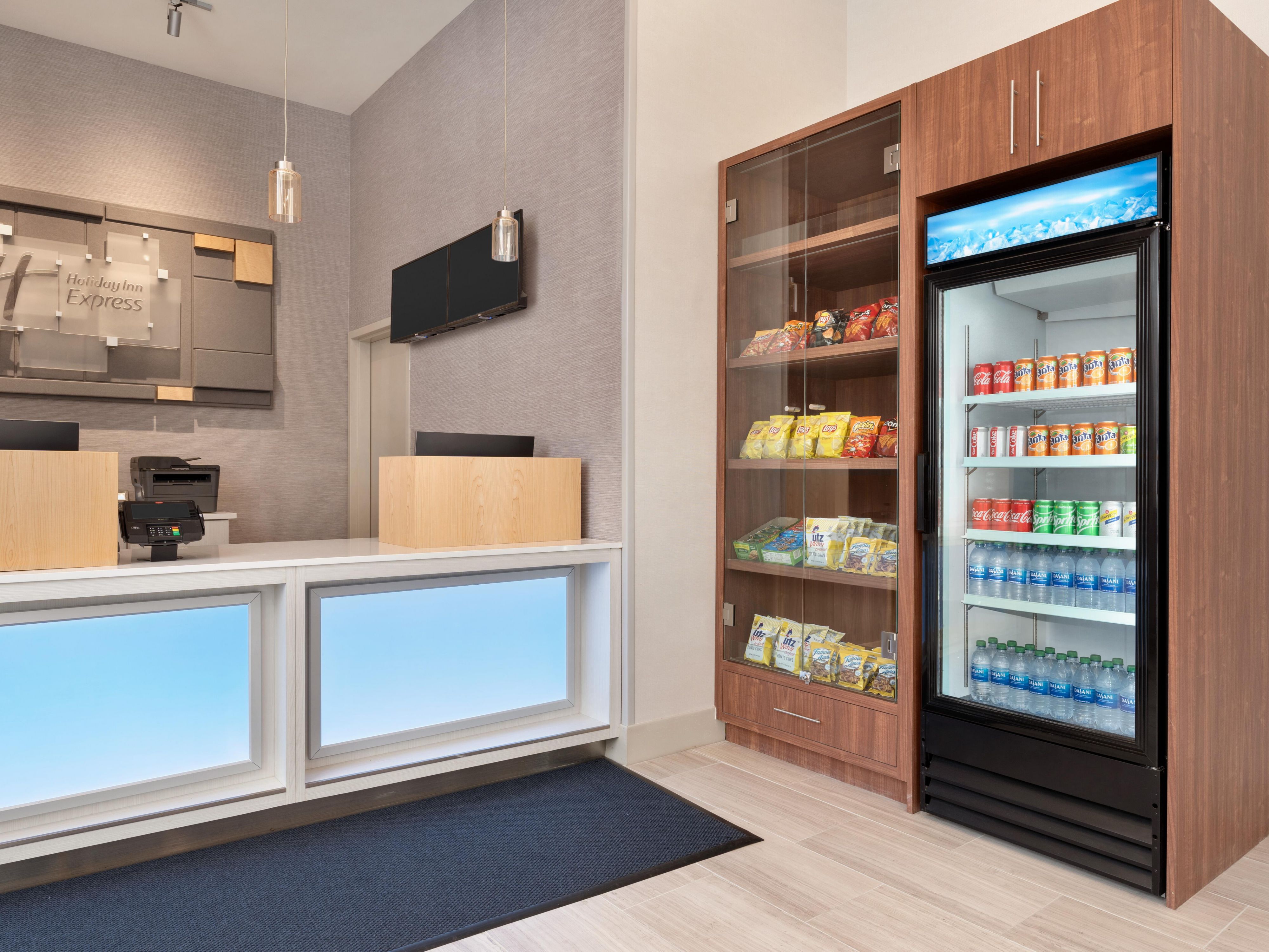 Working hard?  Take a break and enjoy a snack or beverage from our convenient pantry located on the lobby level close to the front desk. 