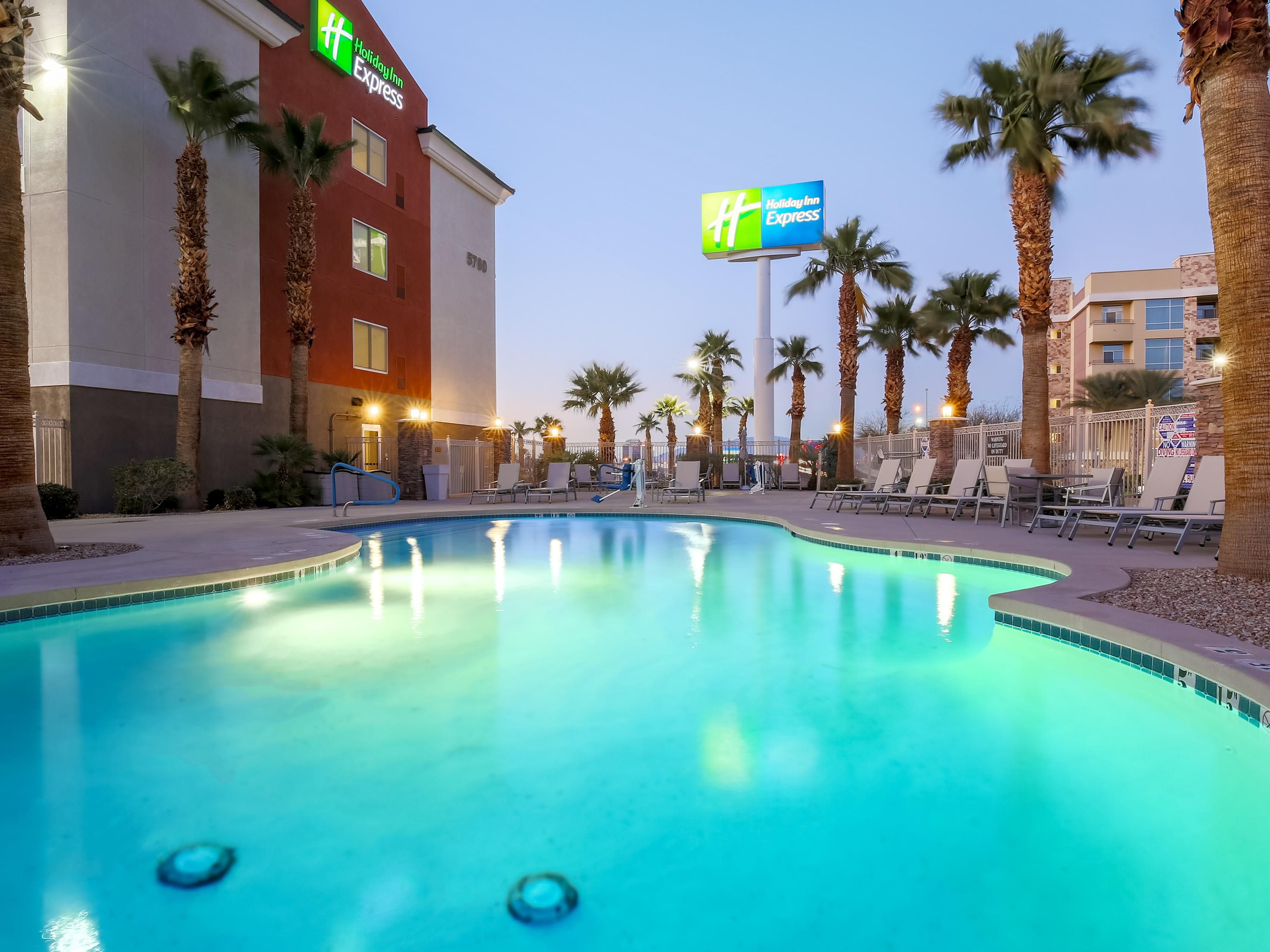 Holiday Inn Express Las Vegas South Outdoor Heated Pool at dusk