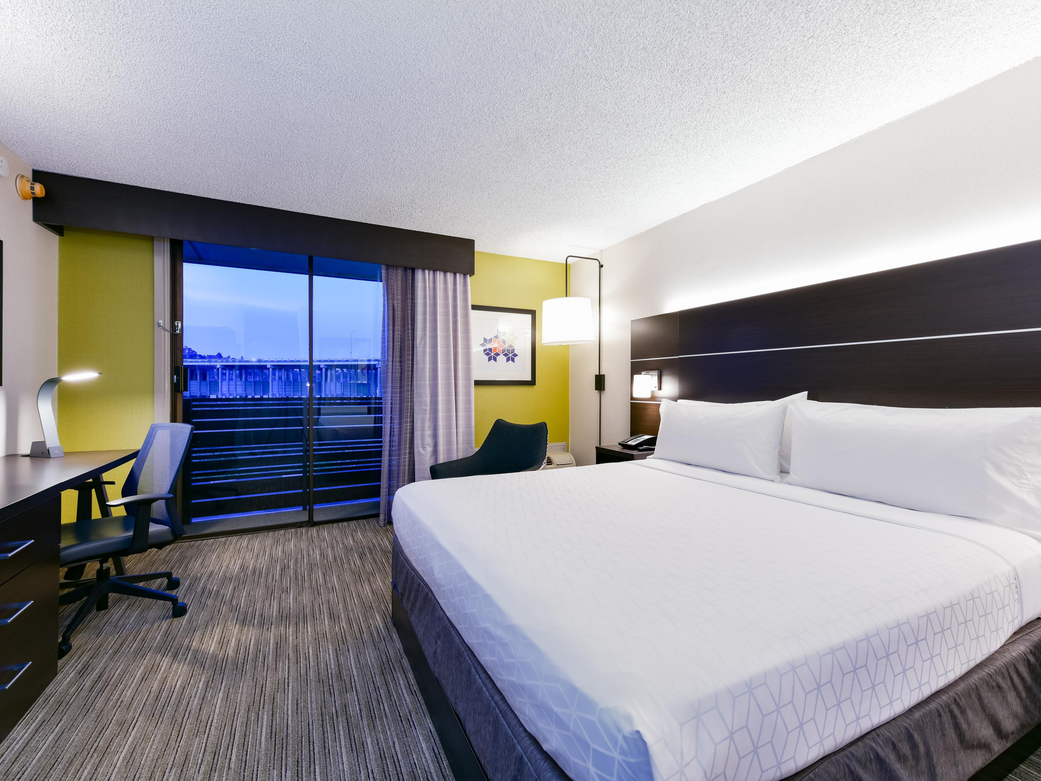 Be productive at your work desk and relax with a flat screen TV.