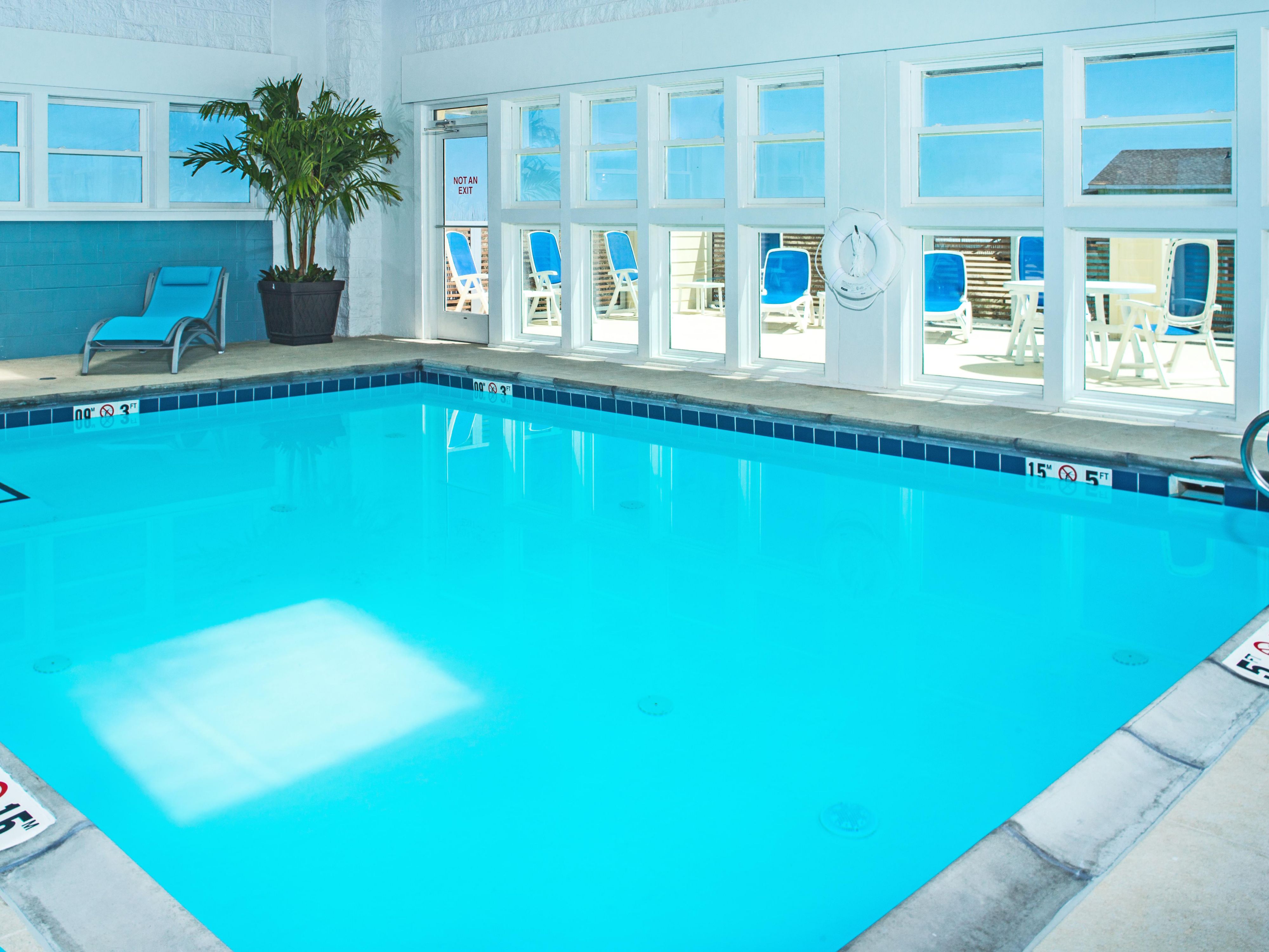 Relax year-round in our heated indoor pool. Open daily from 8am-10pm, our pool offers a perfect escape no matter the season. With quick, easy access to the beach right outside the door, you can effortlessly transition from swimming in the pool to enjoying the sands of the Atlantic.