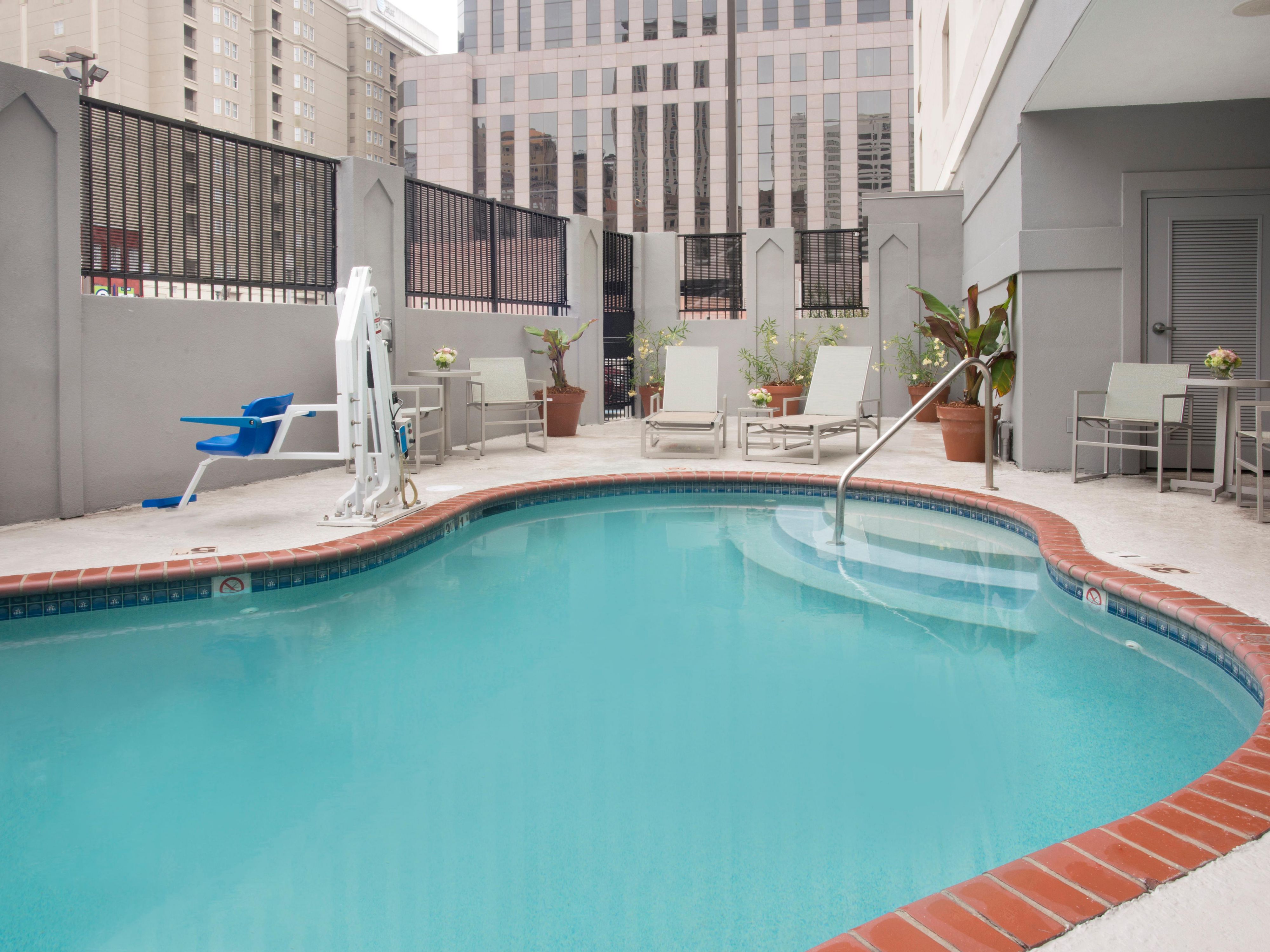 Come take a dip in our outdoor pool to beat the heat!