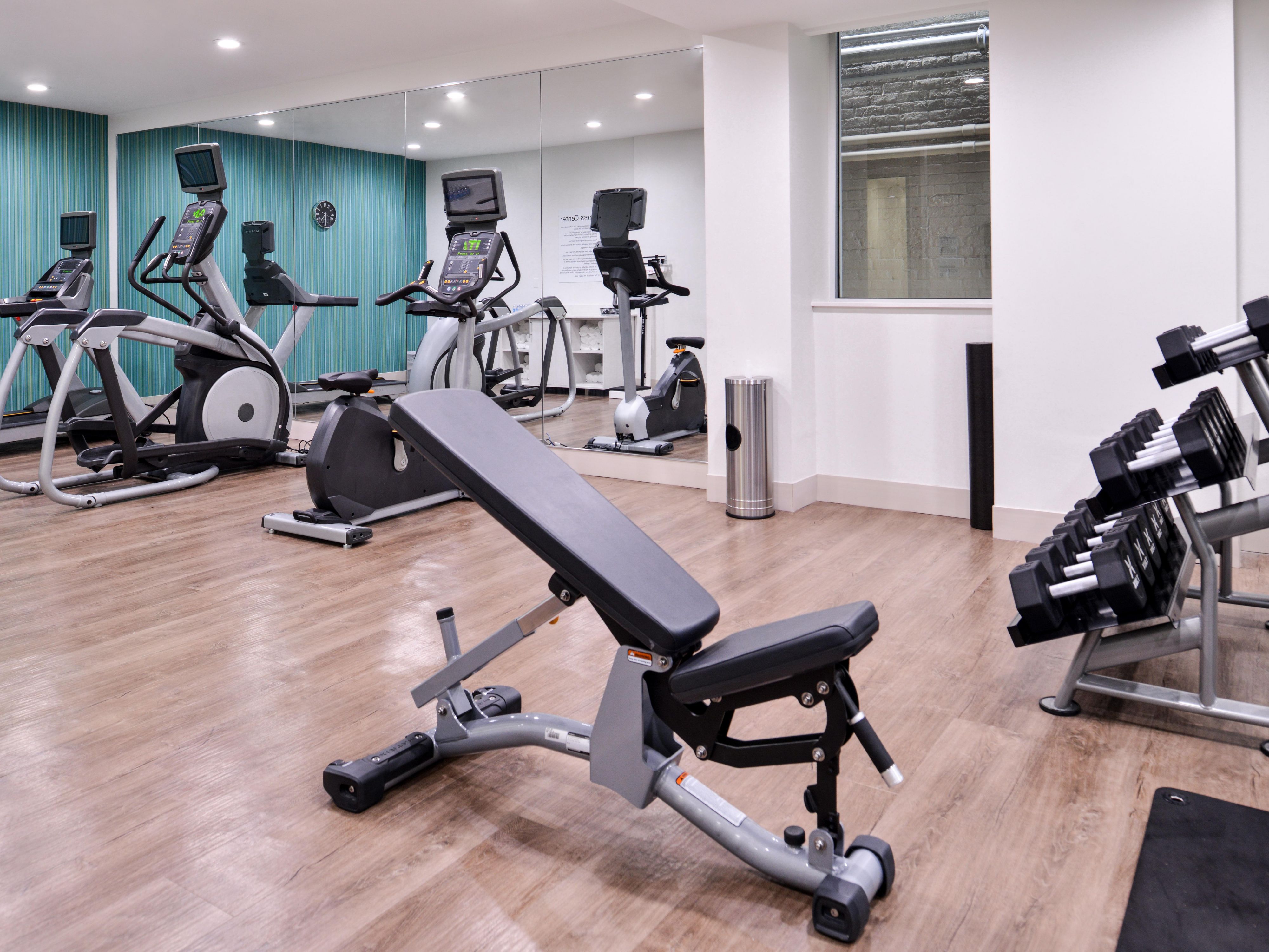 Stay active in our 24-hour fitness center, equipped with cardio machines and free weights to keep your routine on track while traveling.