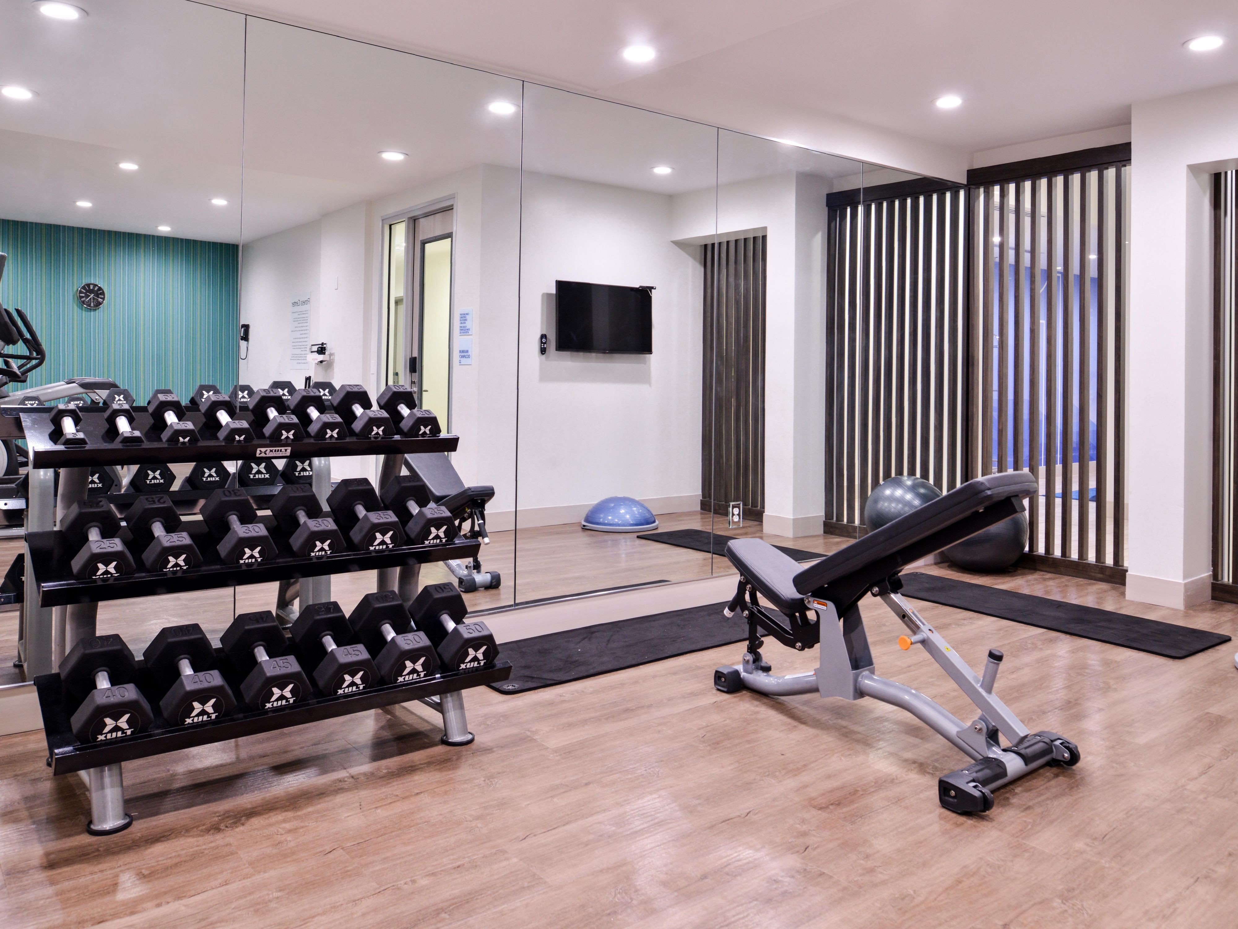 Keep your fitness goals up while on the road in our fitness center
