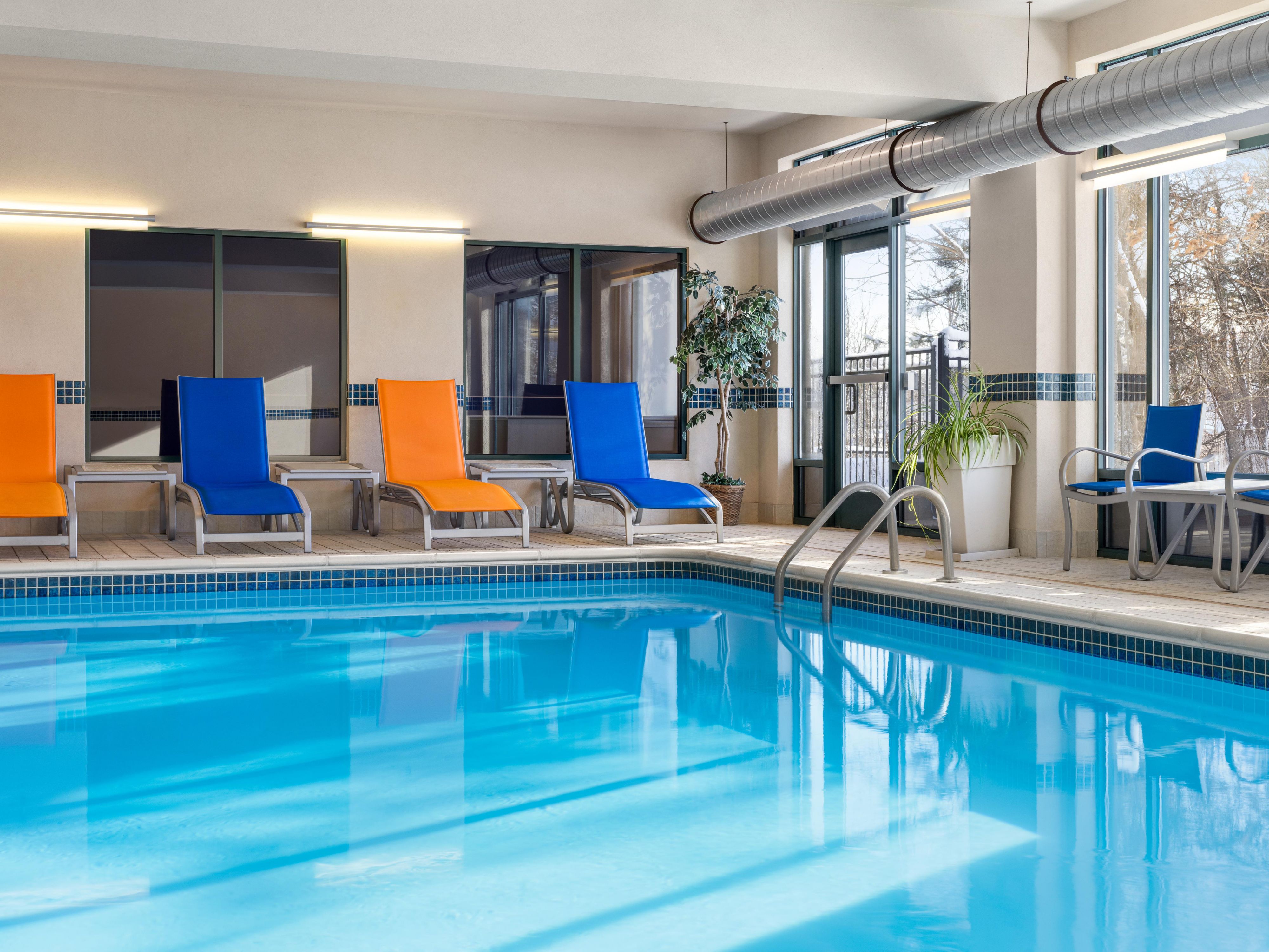 Splash and soak in our heated indoor pool, open year-round for your enjoyment. Lounge in a poolside chair and watch the kids in your family play, or hop in and join the fun! Our pool is open from 8:00 AM to 10:00 PM. 