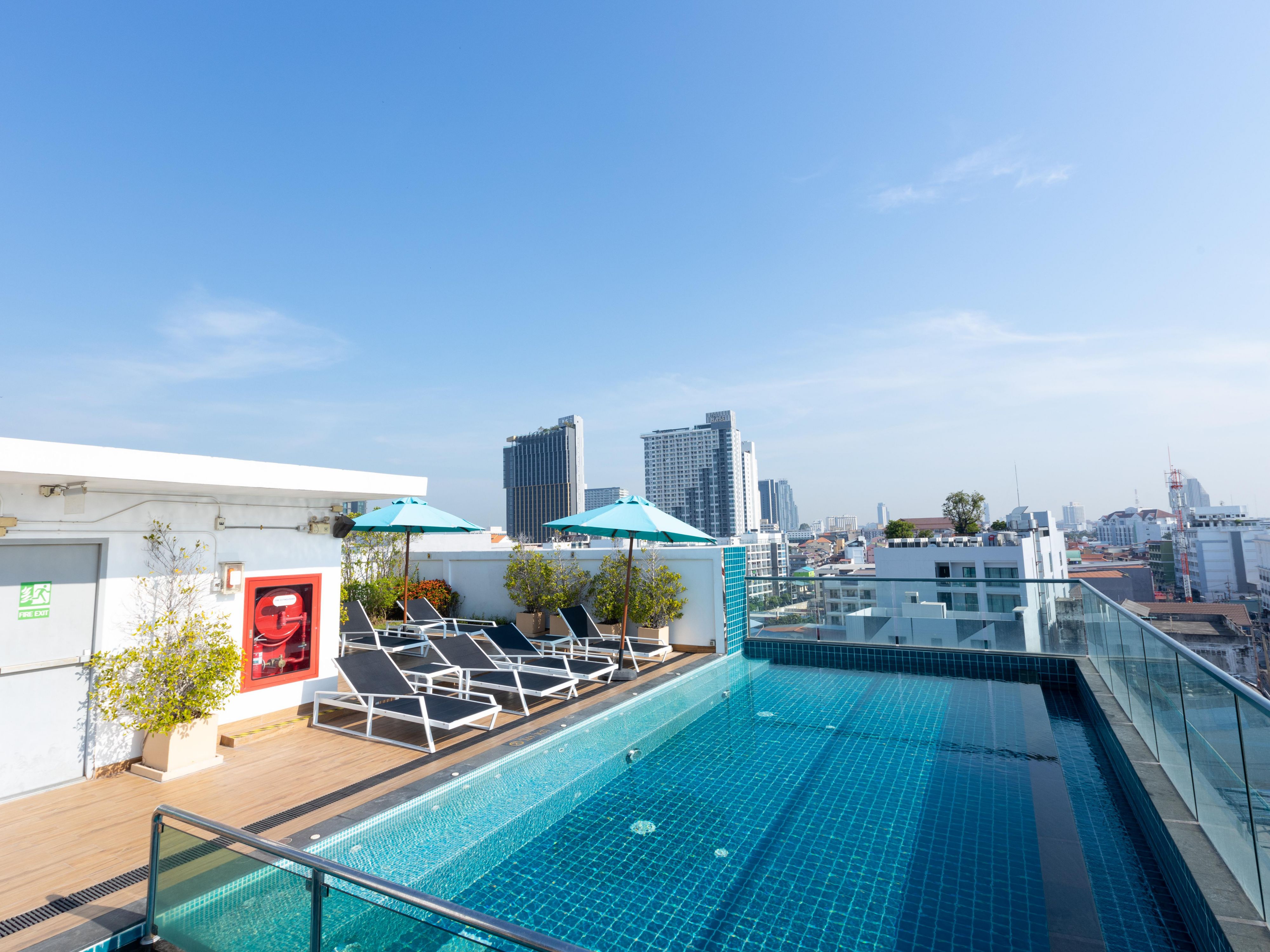 Relax by the pool with panoramic view of Pattaya City at hotel's rooftop. The pool is opened from 8.00 a.m. until 8.00 p.m. every day.