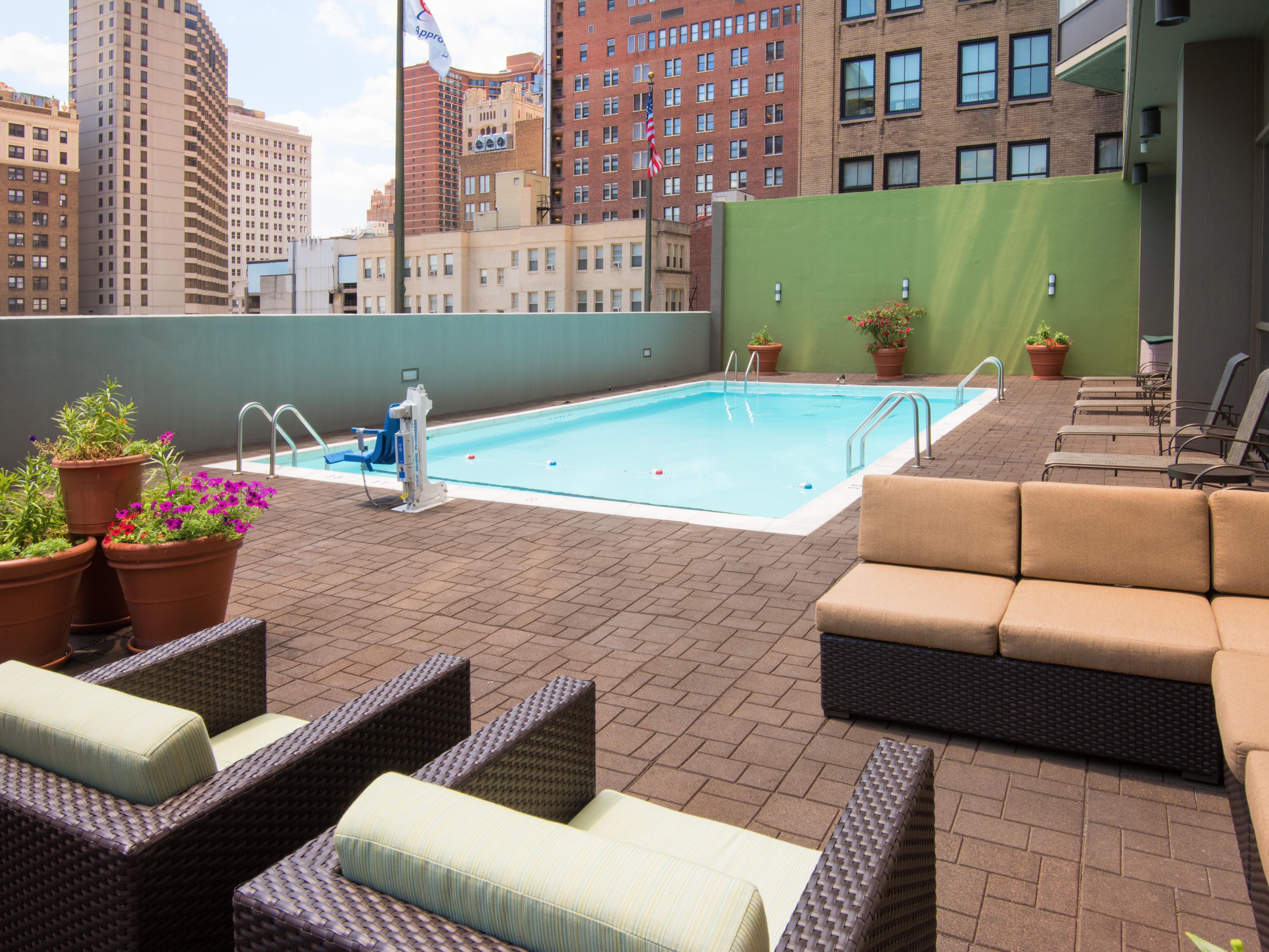 Enjoy our seasonal outdoor pool and catch some rays.