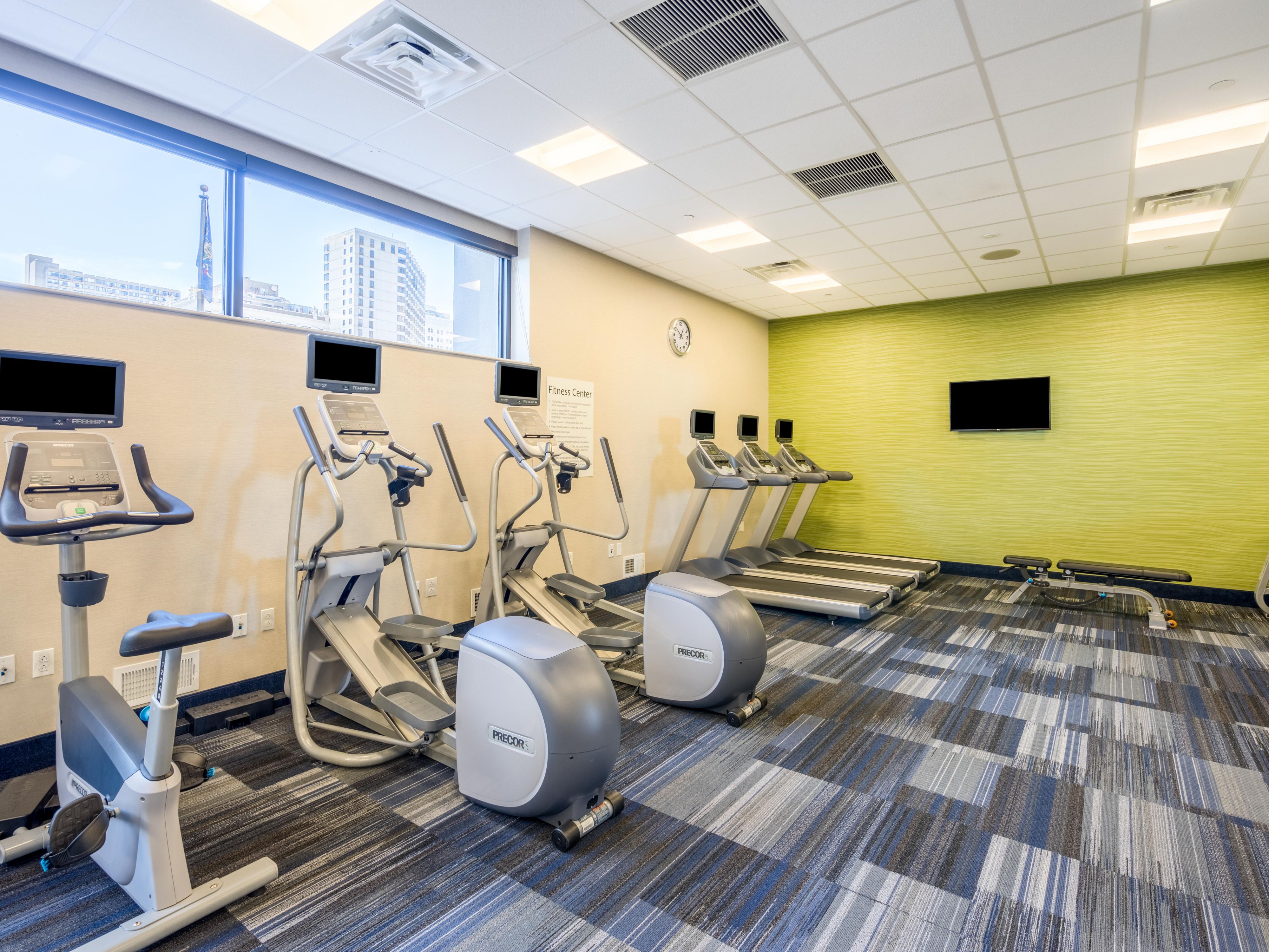 Stay committed to your fitness routine with an invigorating workout in our state-of-the-art 24-hour Fitness Center. Equipped with top-of-the-line Precor machines, free weights, and fitness stability balls, you can sculpt and strengthen at your convenience.