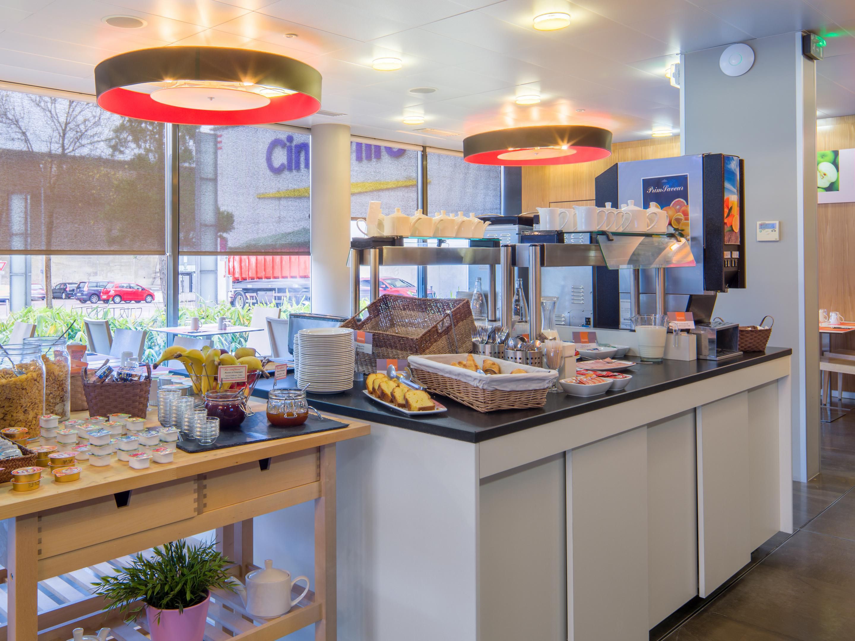 Our breakfast buffet is free in our room rates and offers a variety of products.