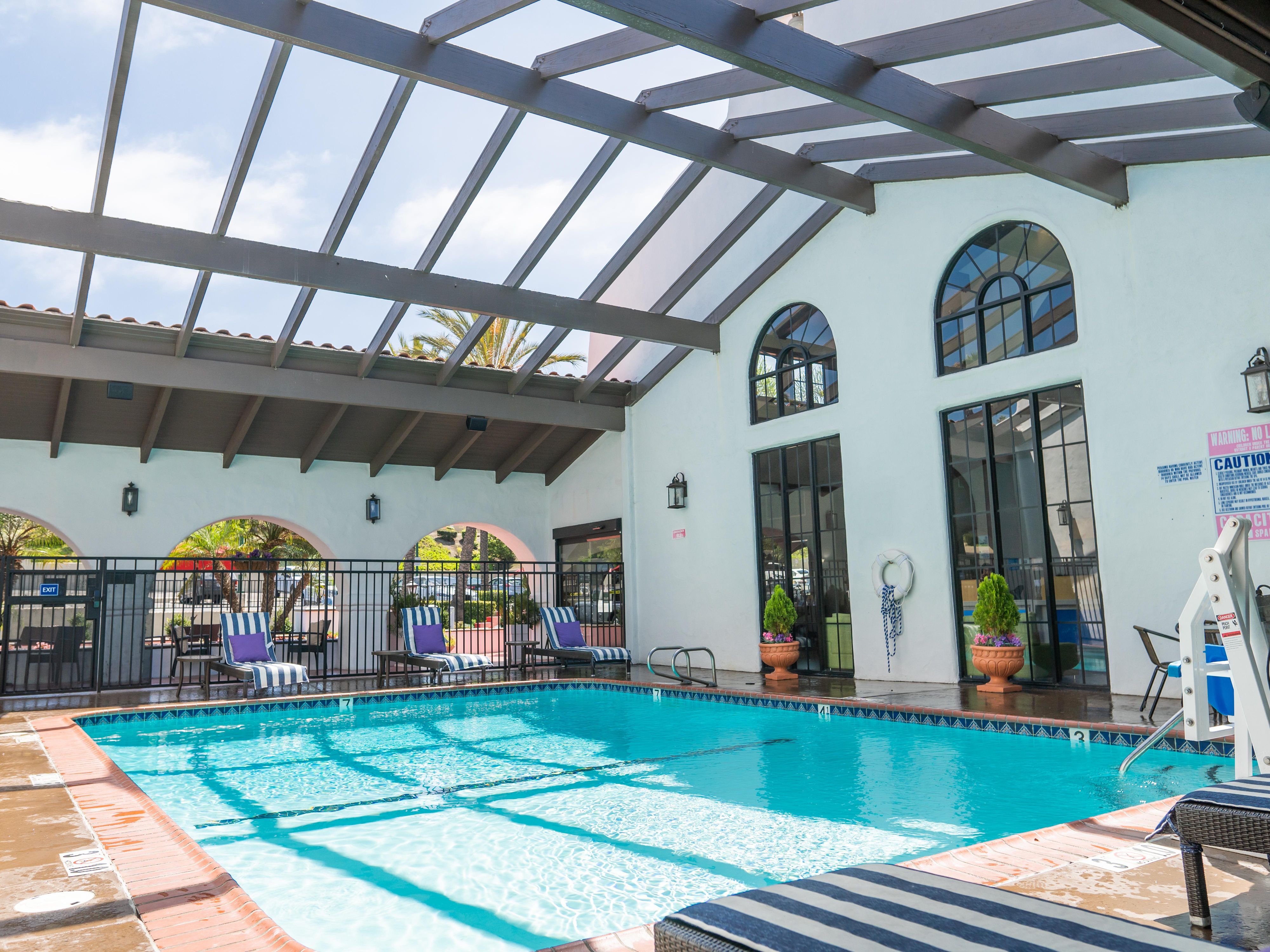 Spend the day at one of our many beaches in the area such as Trestles Beach and continue the fun back at the hotel. Take a dip in our heated pool conveniently located just across from the front desk, towels are poolside. Hours of operation is from 9am-9pm all year round. What else would you expect when visiting Southern California.