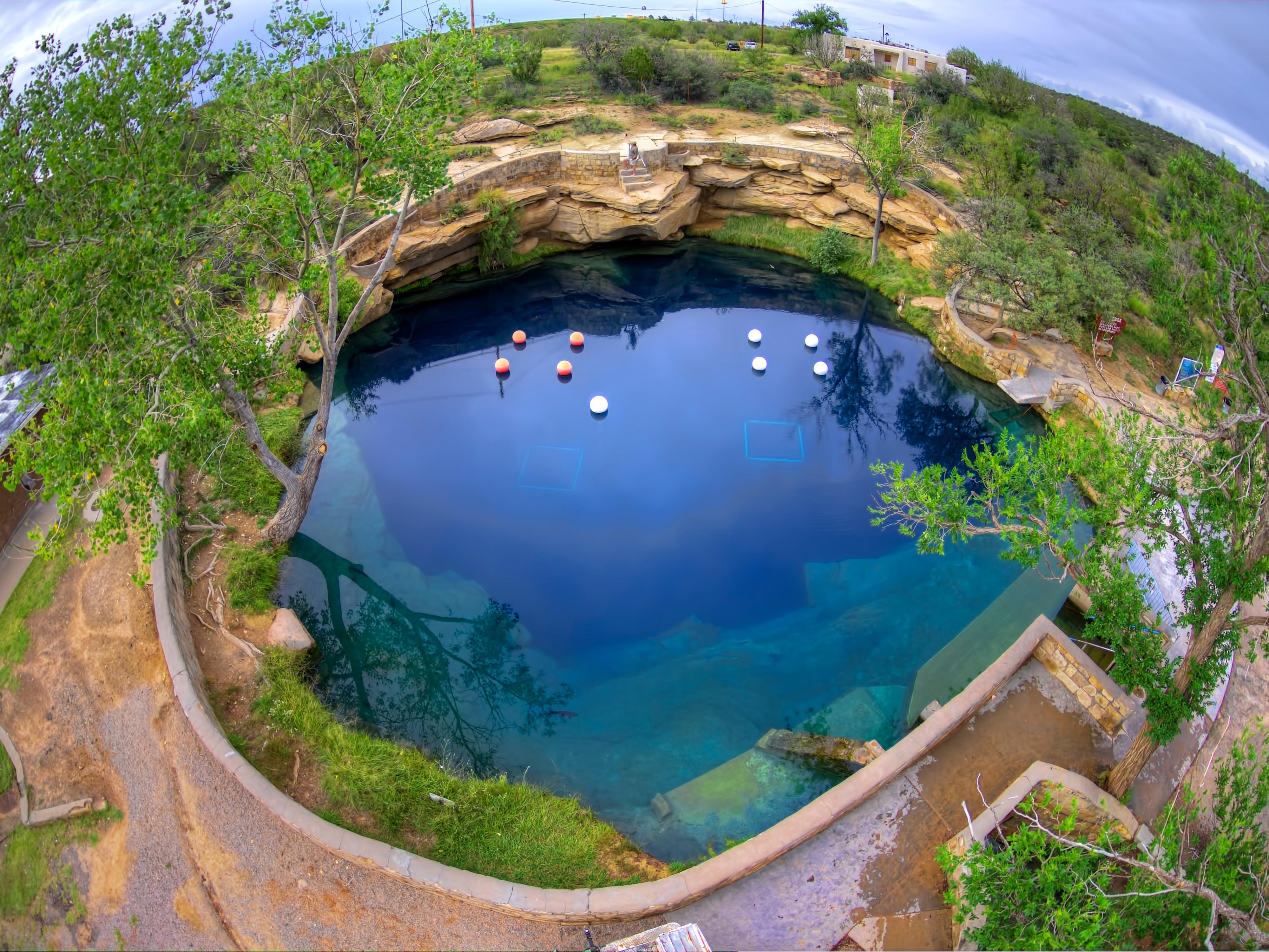 Located a short distance from the hotel is the Oasis in the middle of the New Mexican desert.  The Santa Rosa Blue hole features ultra blue cool 62 degree water.  The Blue Hole is accessible year round, and is a great place to cool off in the summer months.  So book your room with us today, and visit the Blue Hole park in Santa Rosa New Mexico.   