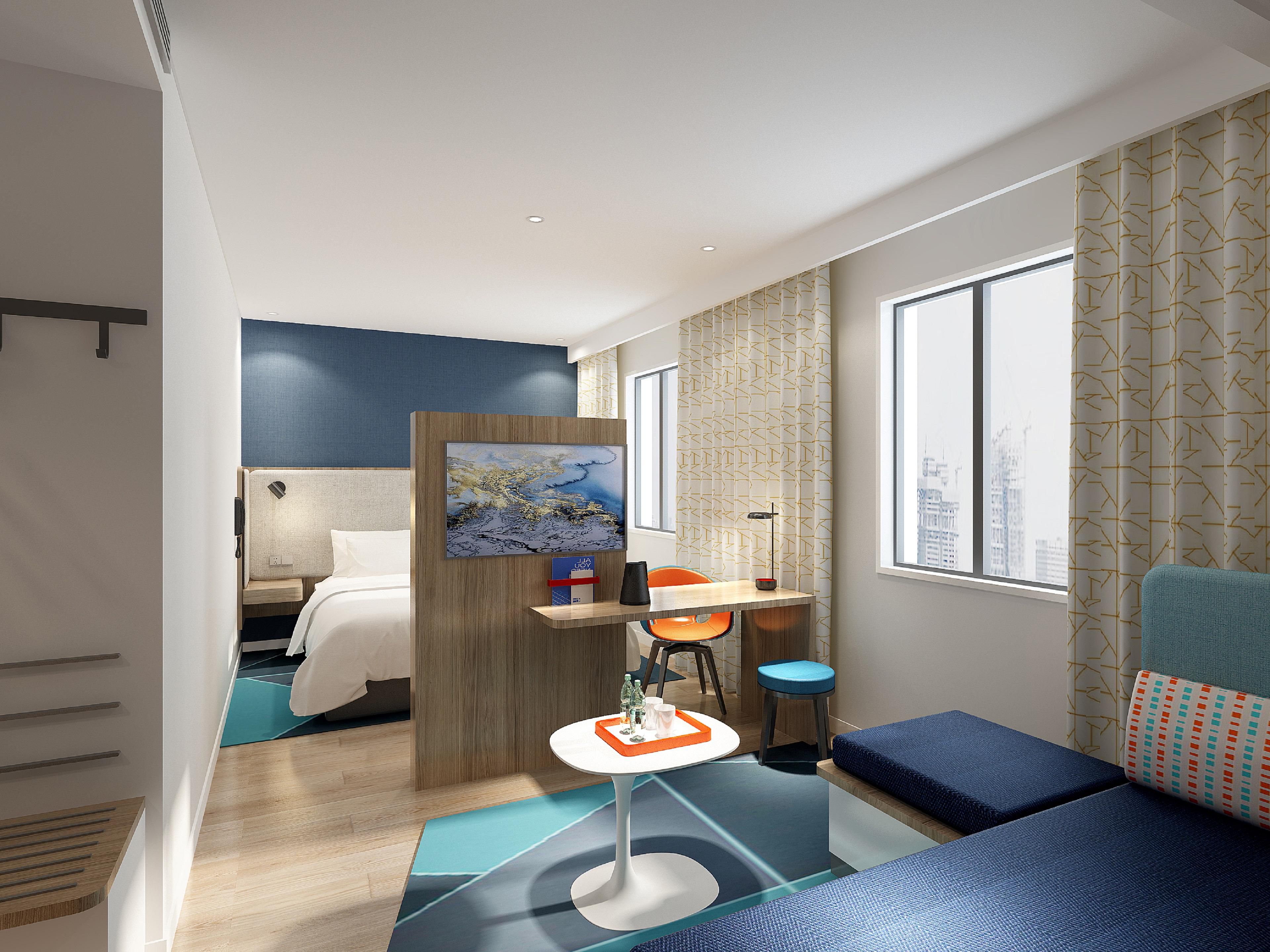 Hundreds of comfortable and tidy guest rooms use international brand Jin Keer mattresses, and all high-end Hollywood rooms have floor-to-ceiling windows, which are an excellent choice for business and travel.