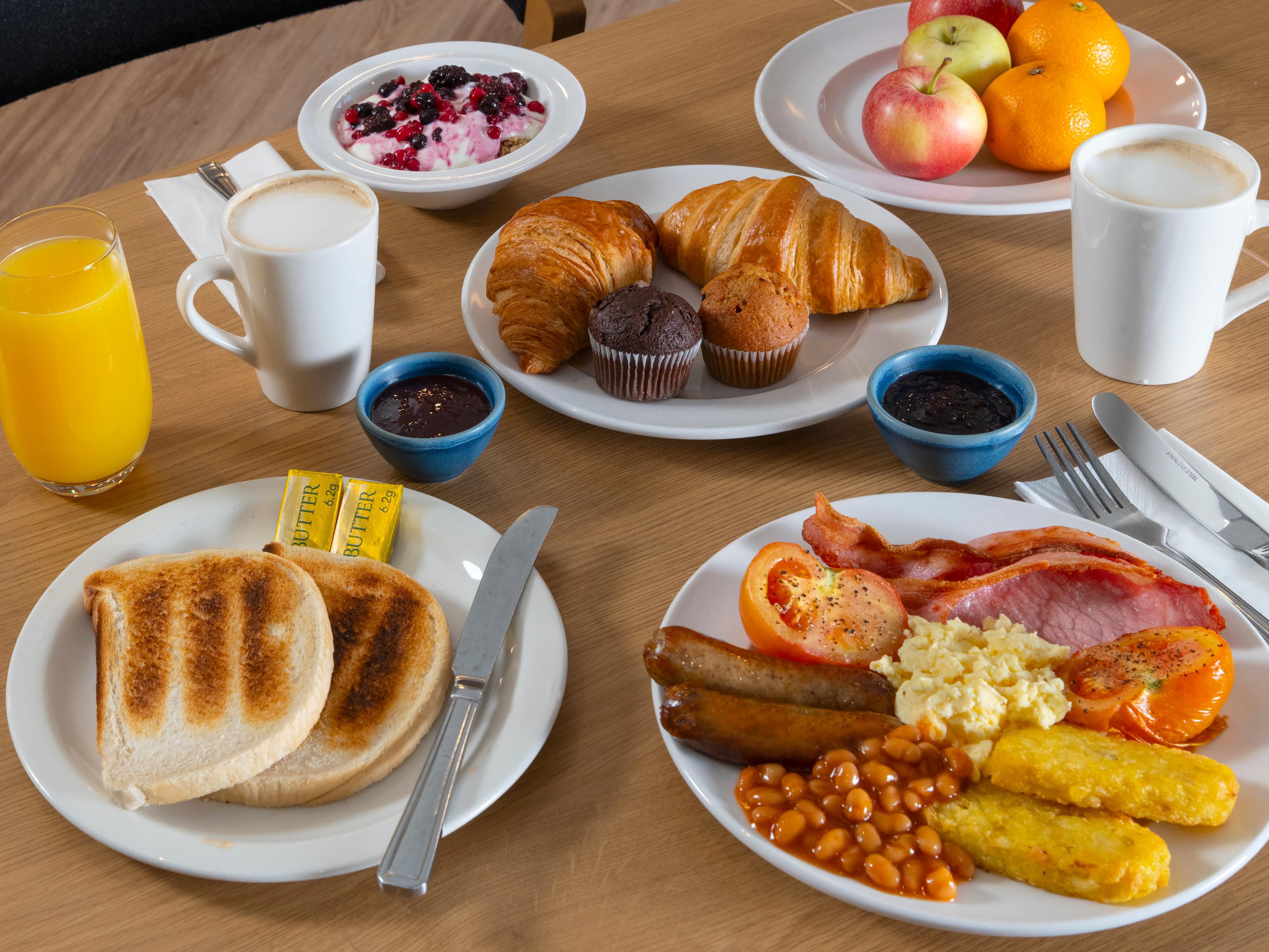 Kick-start your morning with a free buffet breakfast. Build a bacon bap, granola bowl, or enjoy a coffee and croissant. The choice is yours! Vegan and gluten-free options are available on request - just ask the team.