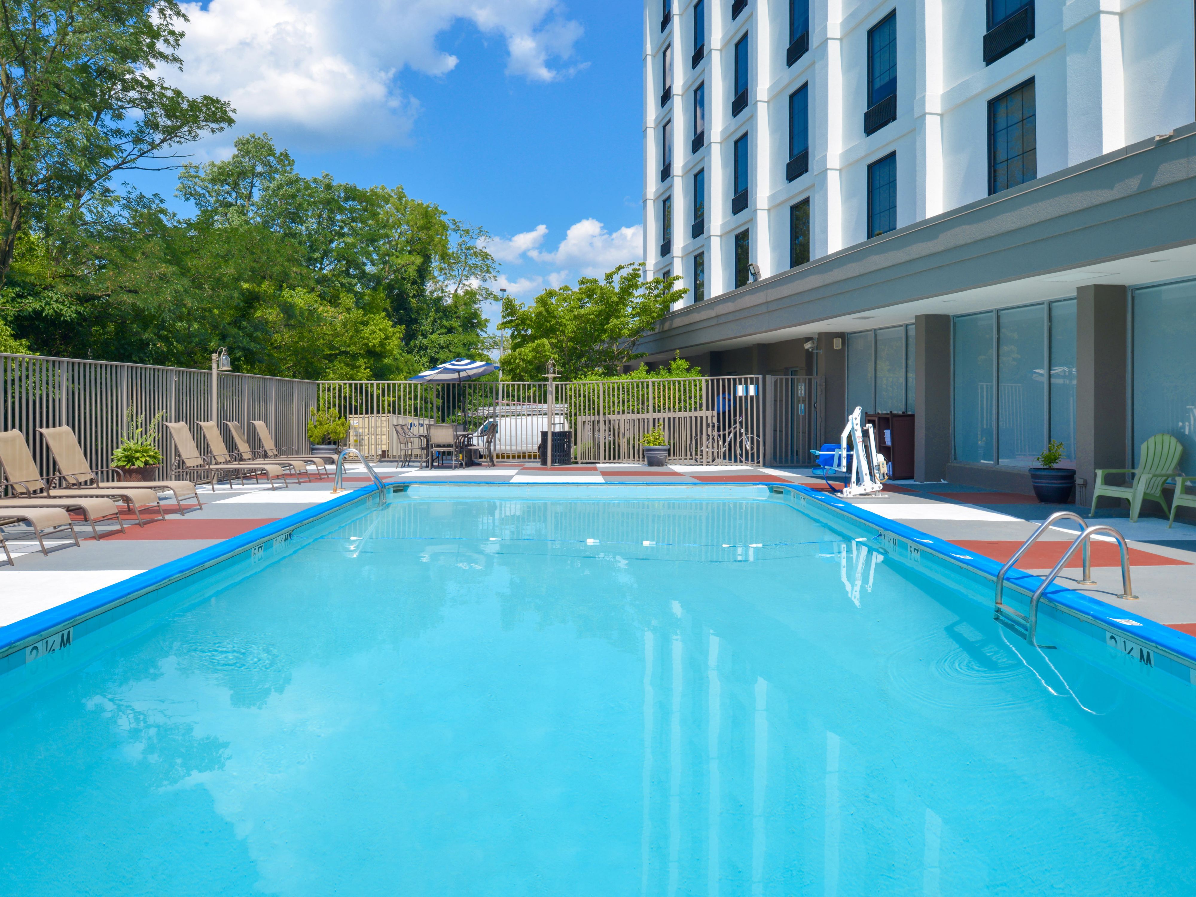 Our outdoor swimming pool is open from Memorial Day weekend through Labor Day.  Hours of operation are Monday through Thursday 2pm-8pm; Friday, Saturday and Sunday 10am-8pm. Hours of operation on Memorial Day, Juneteenth, Independence Day, and Labor Day are 10am-8pm.