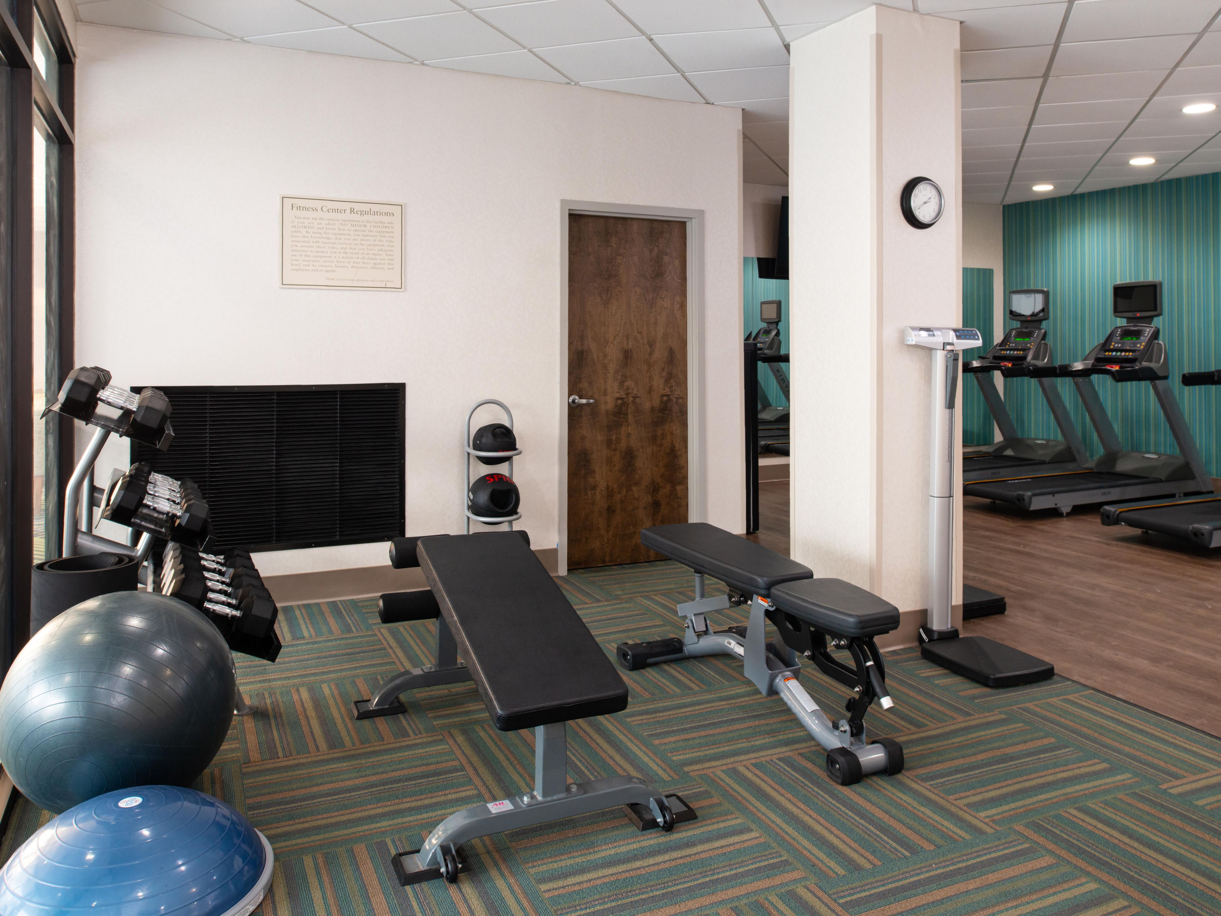 Don't skip a beat on your workout routine when you travel. Our Fitness Center features cardio machines and free weights for your perfect workout!