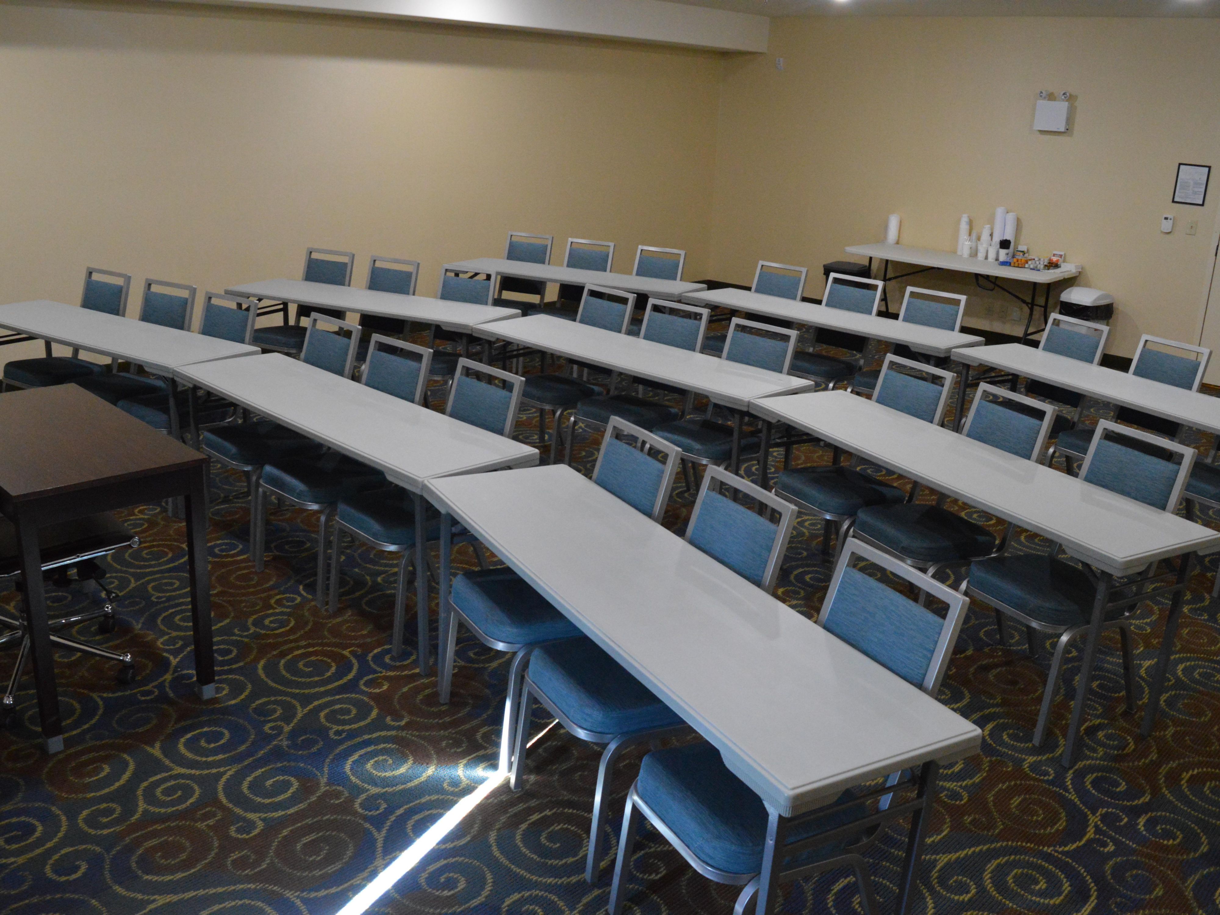 Need a meeting space? We can help with that. Our meeting room can hold up to 15 people following the social distance guideline. 