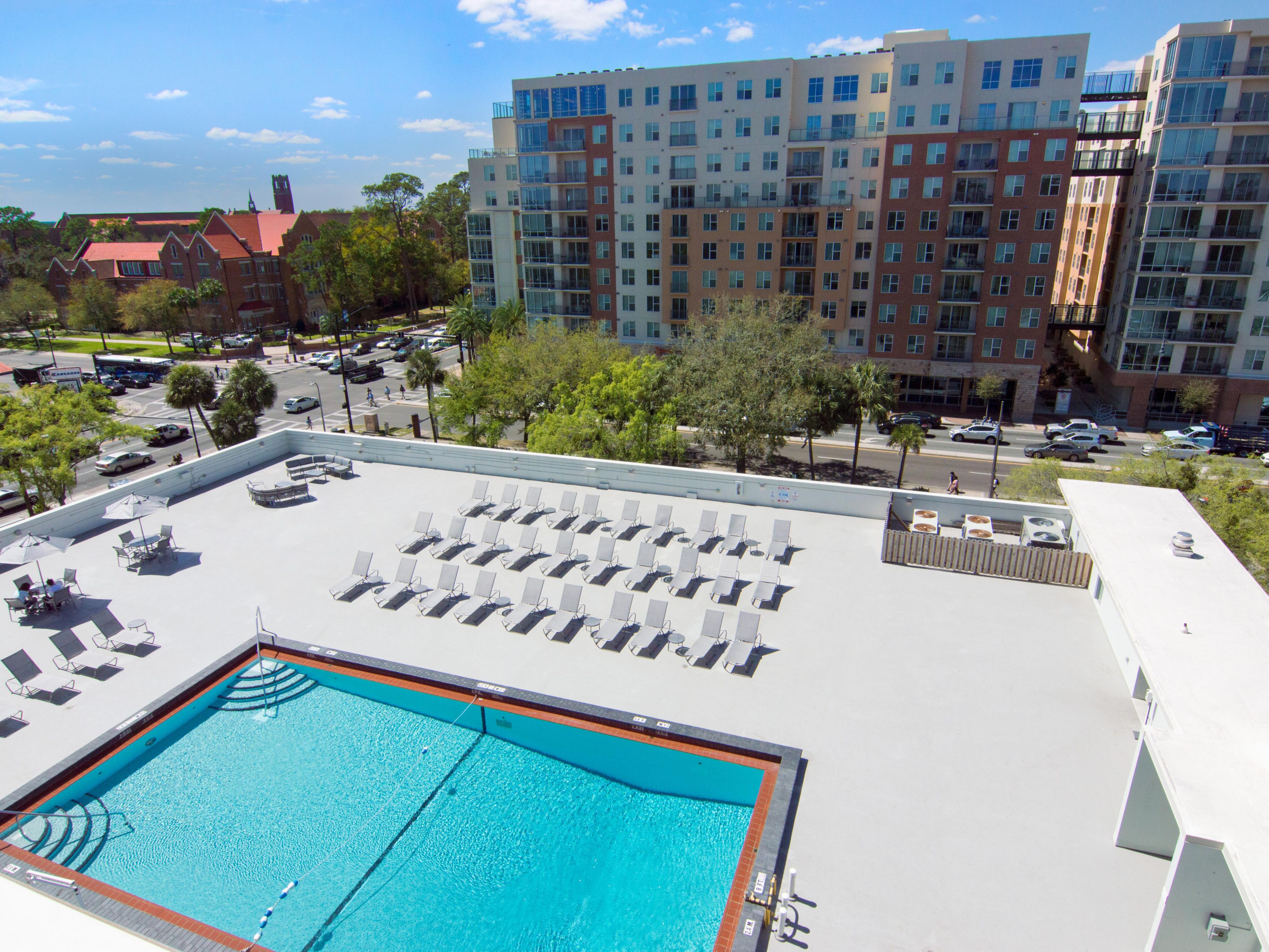 Enjoy the view of University of Florida while relaxing on our rooftop deck and pool.  This entire space has been recently renovated.  The views and serenity are incredible.  Make sure you take a stroll up to the roof and enjoy both!