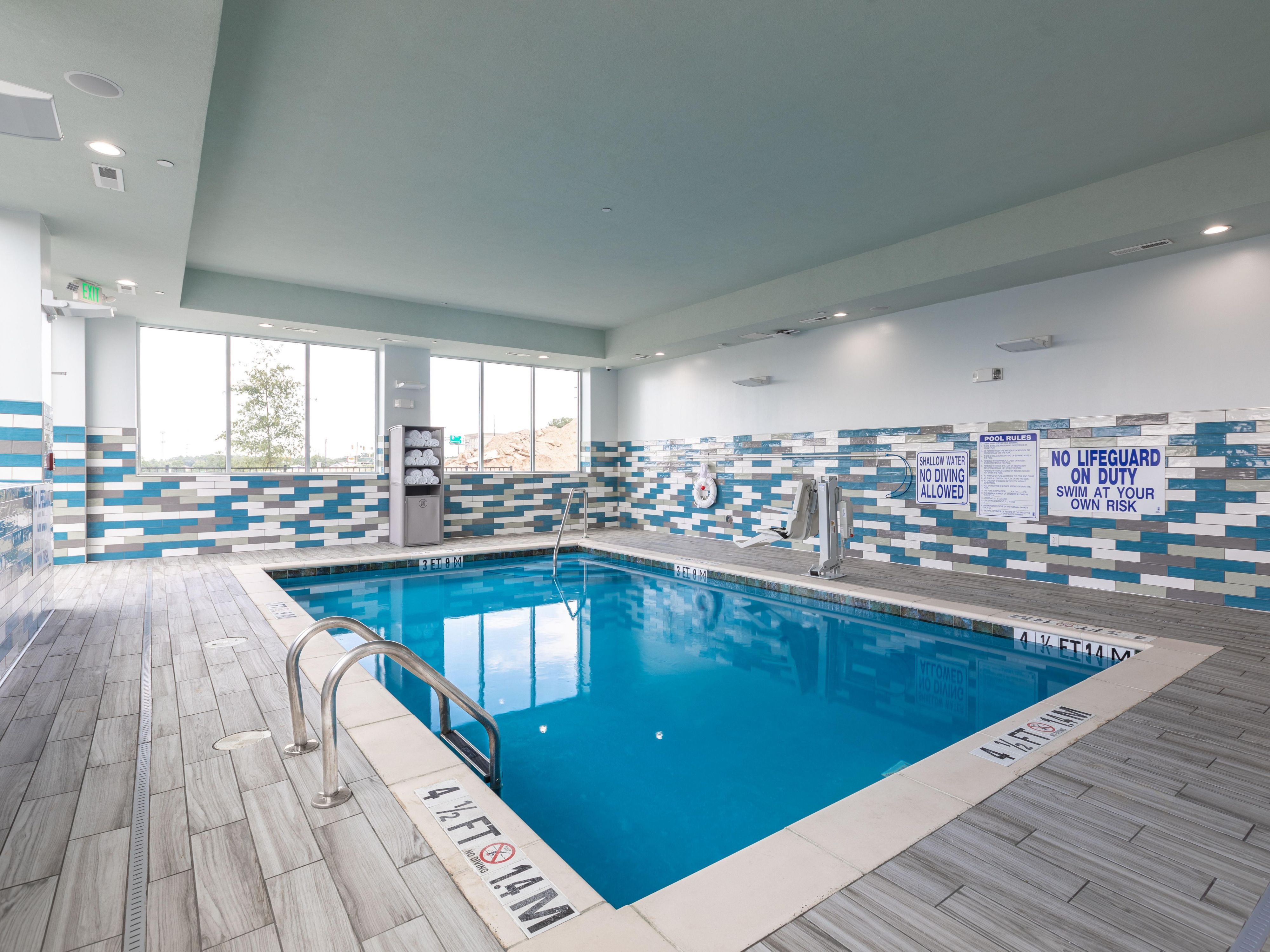 Unwind and relax in our indoor heated saltwater pool.
