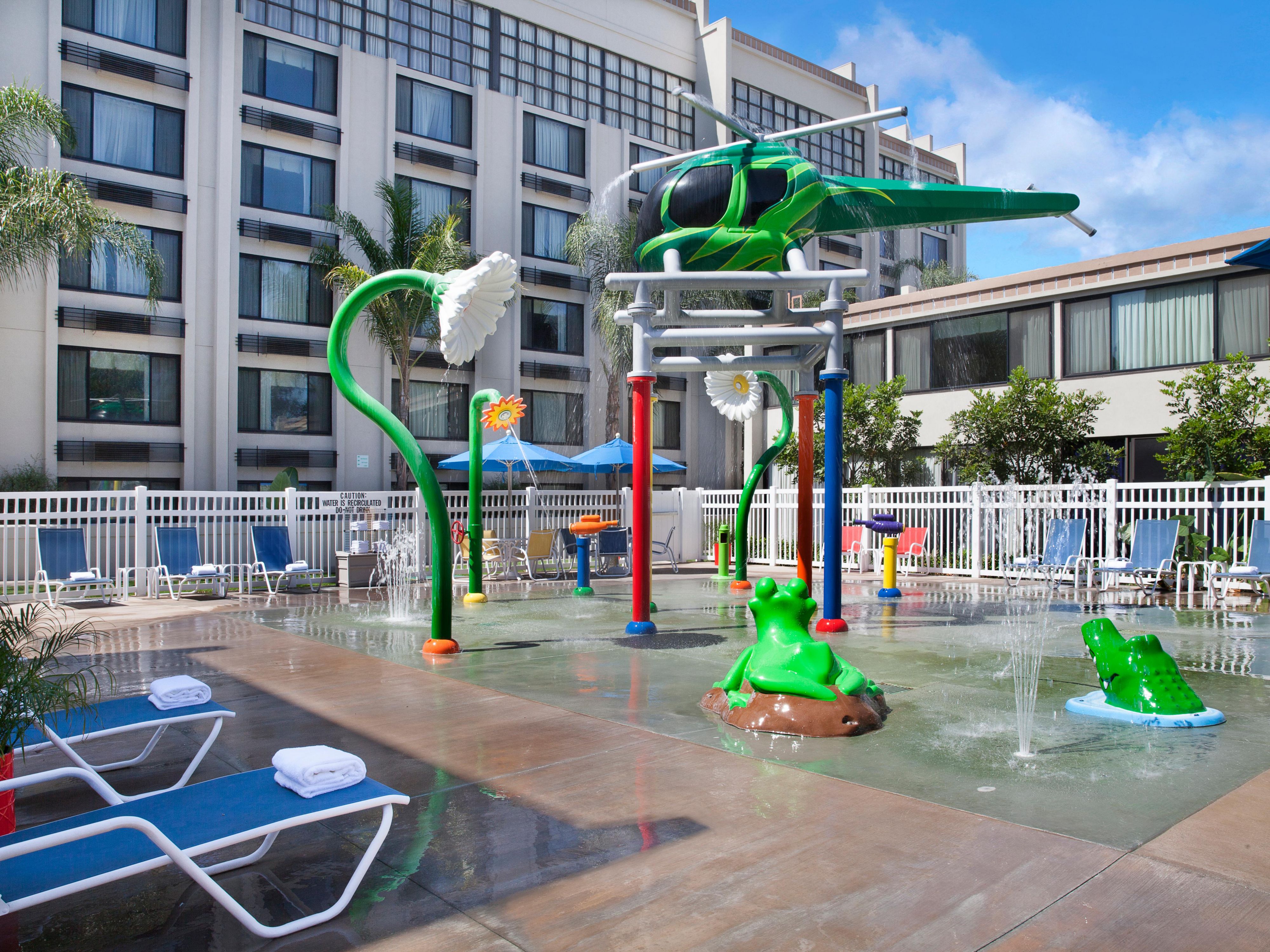 Your family will love the on-site water playground! This water playground features water cannons, Gus the Gator, Jeremiah the Bullfrog, giant flowers, ground jets, and a towering helicopter.
