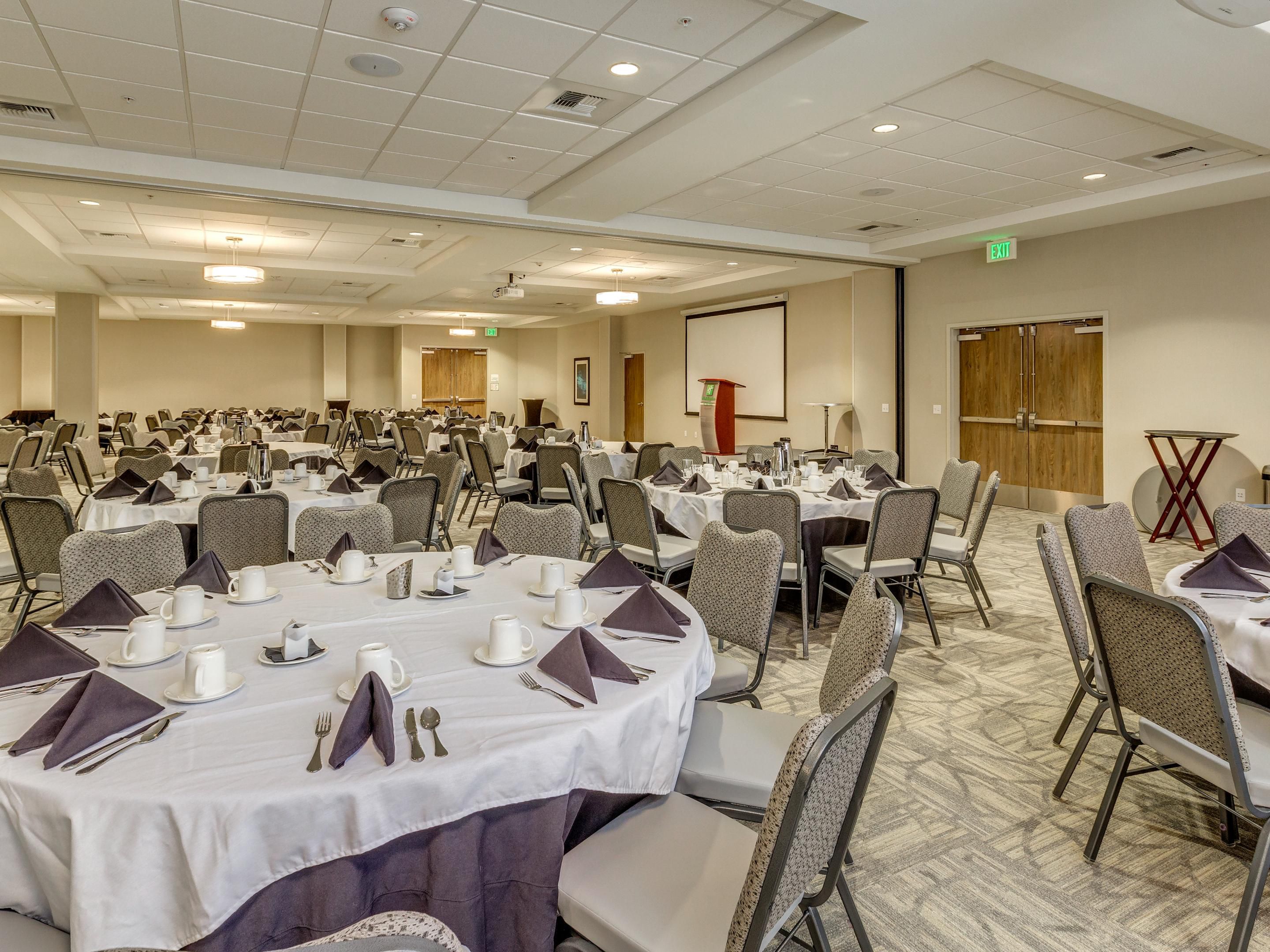 Our hotel offers 7,800 sq ft of versatile meeting space across five rooms, perfect for corporate events. Hosting up to 200 guests, our spaces are ideal for training sessions, banquet dinners, and conferences. Our skilled meeting planners ensure a successful event. Inquire today to make your next corporate event exceptional.