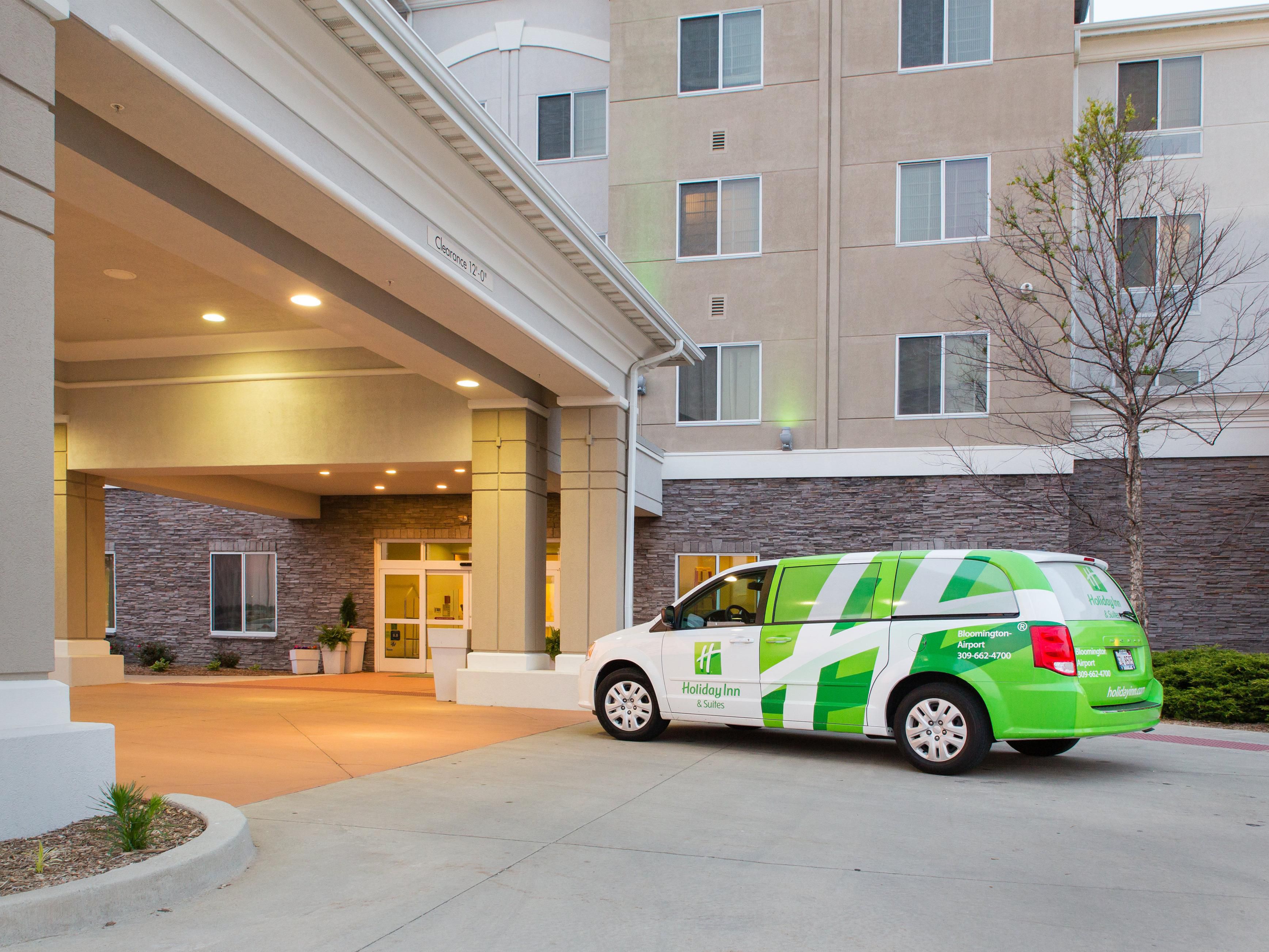 Complimentary shuttle service to and from Central Illinois Regional Airport, as well as additional locations within a 5-mile radius of the hotel.  Shuttle service is just a phone call away and is available 24 hours per day.  Contact the hotel directly to request a ride!