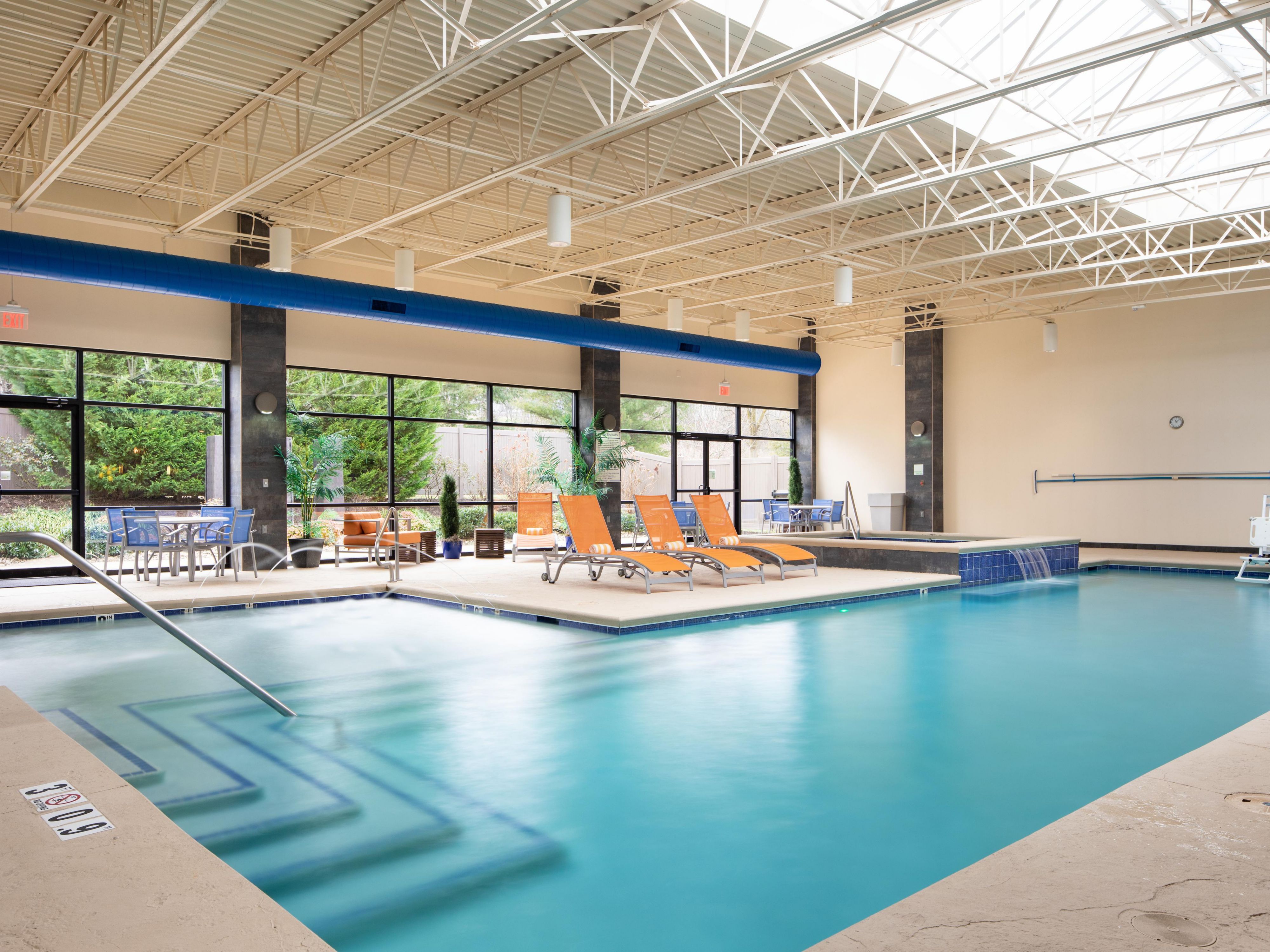 Registered guests enjoy our indoor saltwater pool and whirlpool any time of year! Whether you're looking for a refreshing way to start your day, or the perfect way to soak your troubles away at the end of a hectic day, our heated pool and whirlpool are waiting for you! 