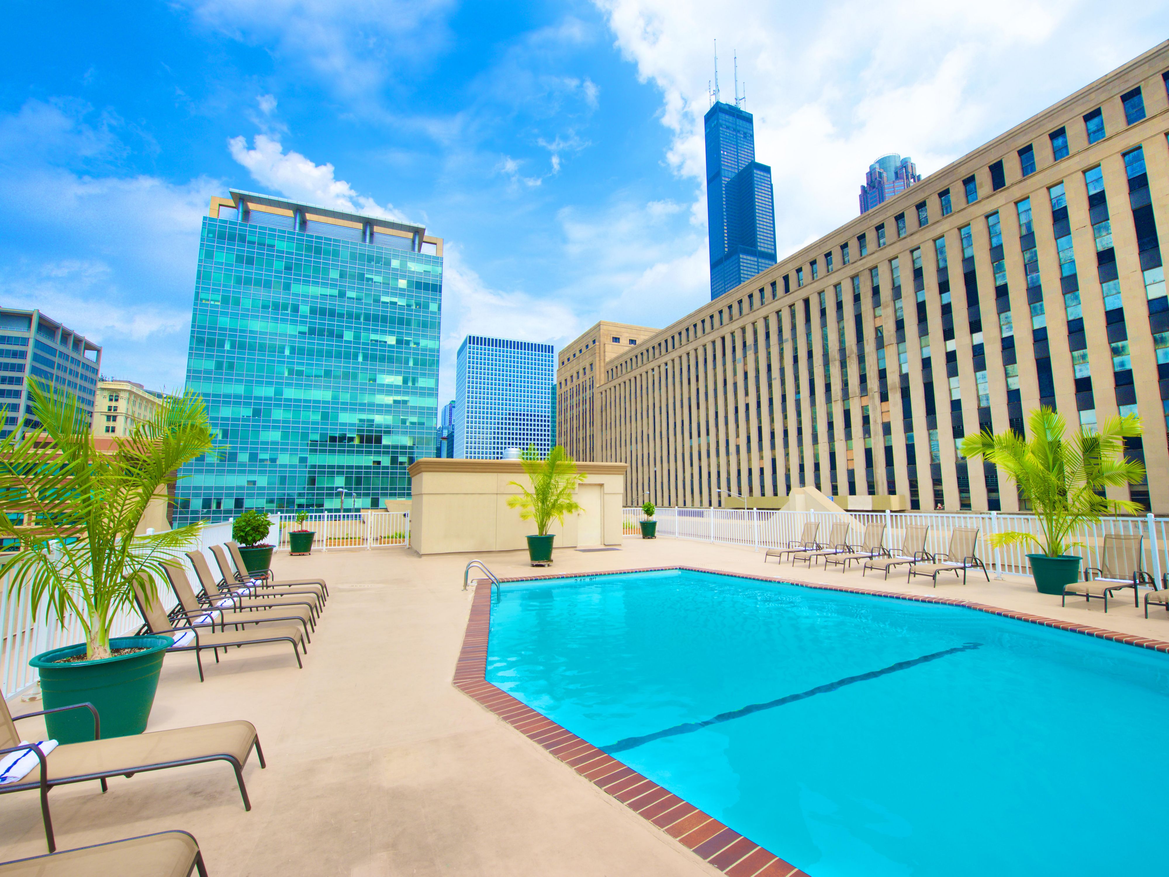Our Chicago hotel's rooftop pool is fun for the whole family.