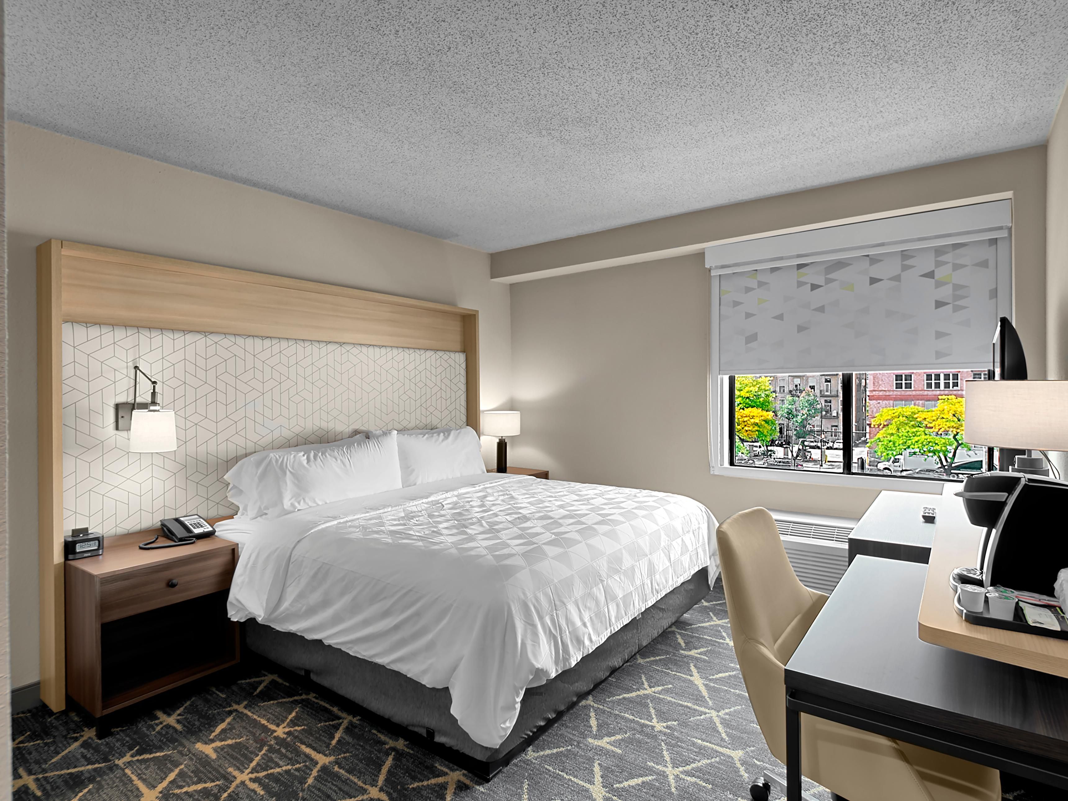 Newly renovated guest room with king bed