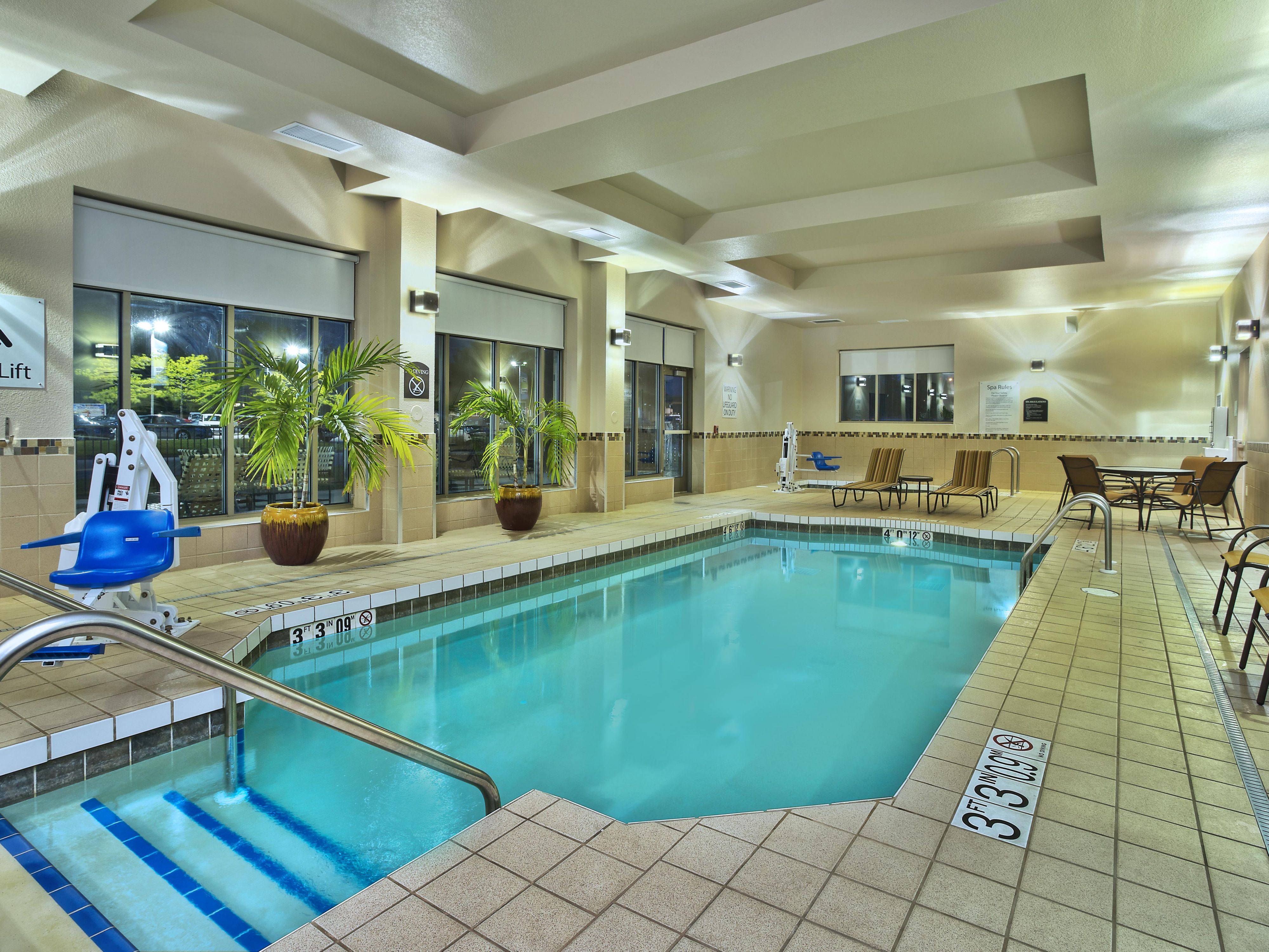 Take a refreshing dip in our heated indoor pool or relax in our whirlpool after a long day of work or play!
