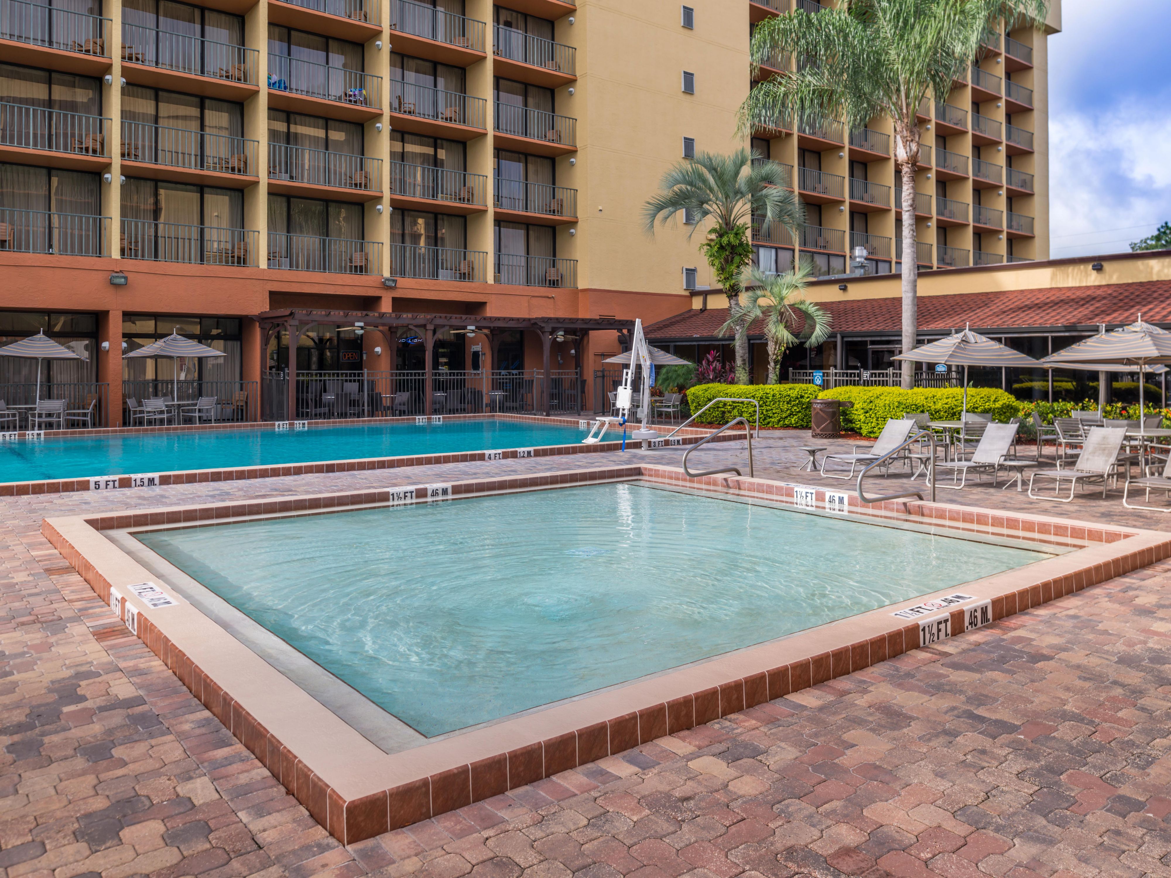 Take a dip, make a splash, or relax at our spacious outdoor heated pool  while kids have fun and make memories in the children’s pool! Lounge in the sun, unwind in the hot tub, and enjoy poolside snacks and cocktails amid Disney magic. Pool hours: 8:00 AM - 10 :00 PM.