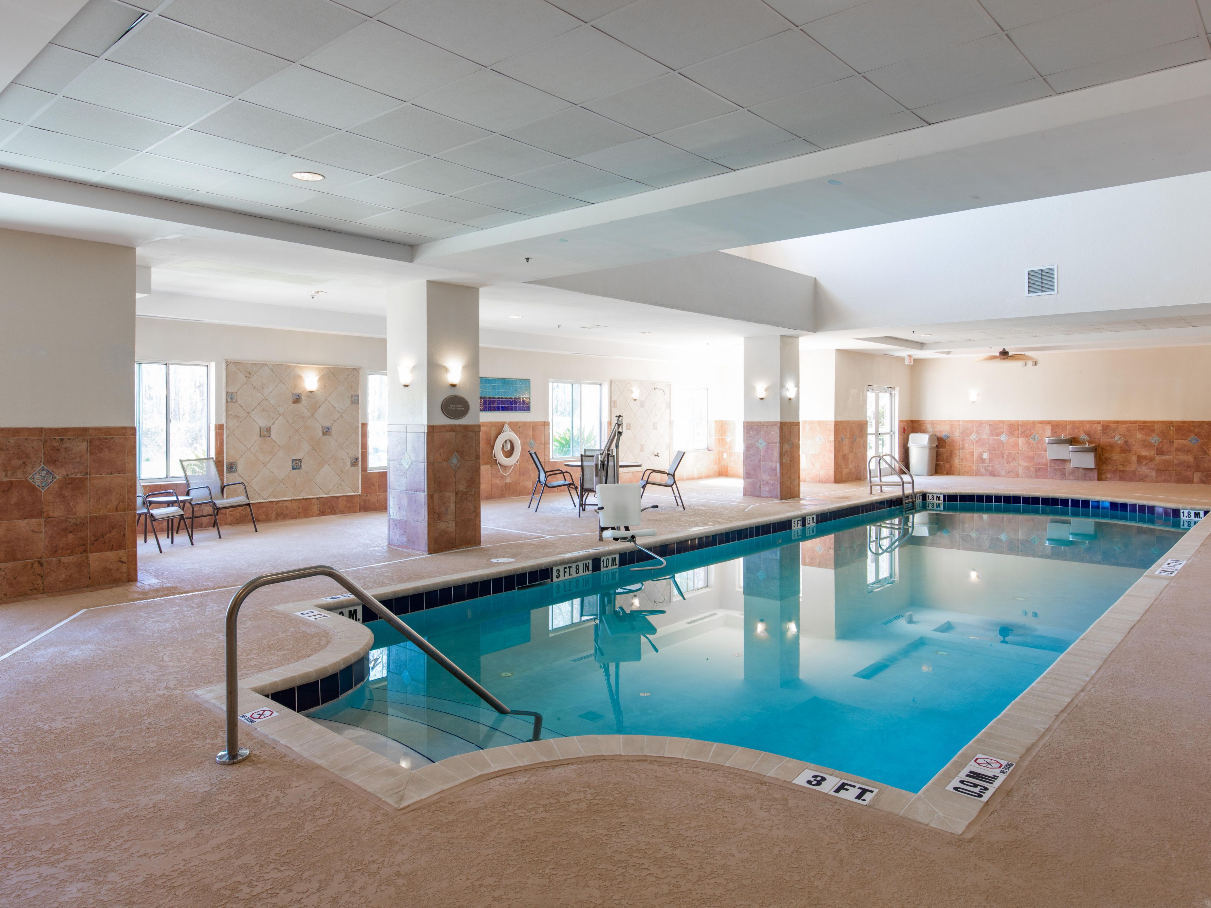Enjoy a swim any time of year in our heated indoor pool. Perfect for relaxing after a long drive, unwinding with the kids, or getting in a few laps before dinner. At our Lake City, Florida hotel, it’s easy to make a splash.
