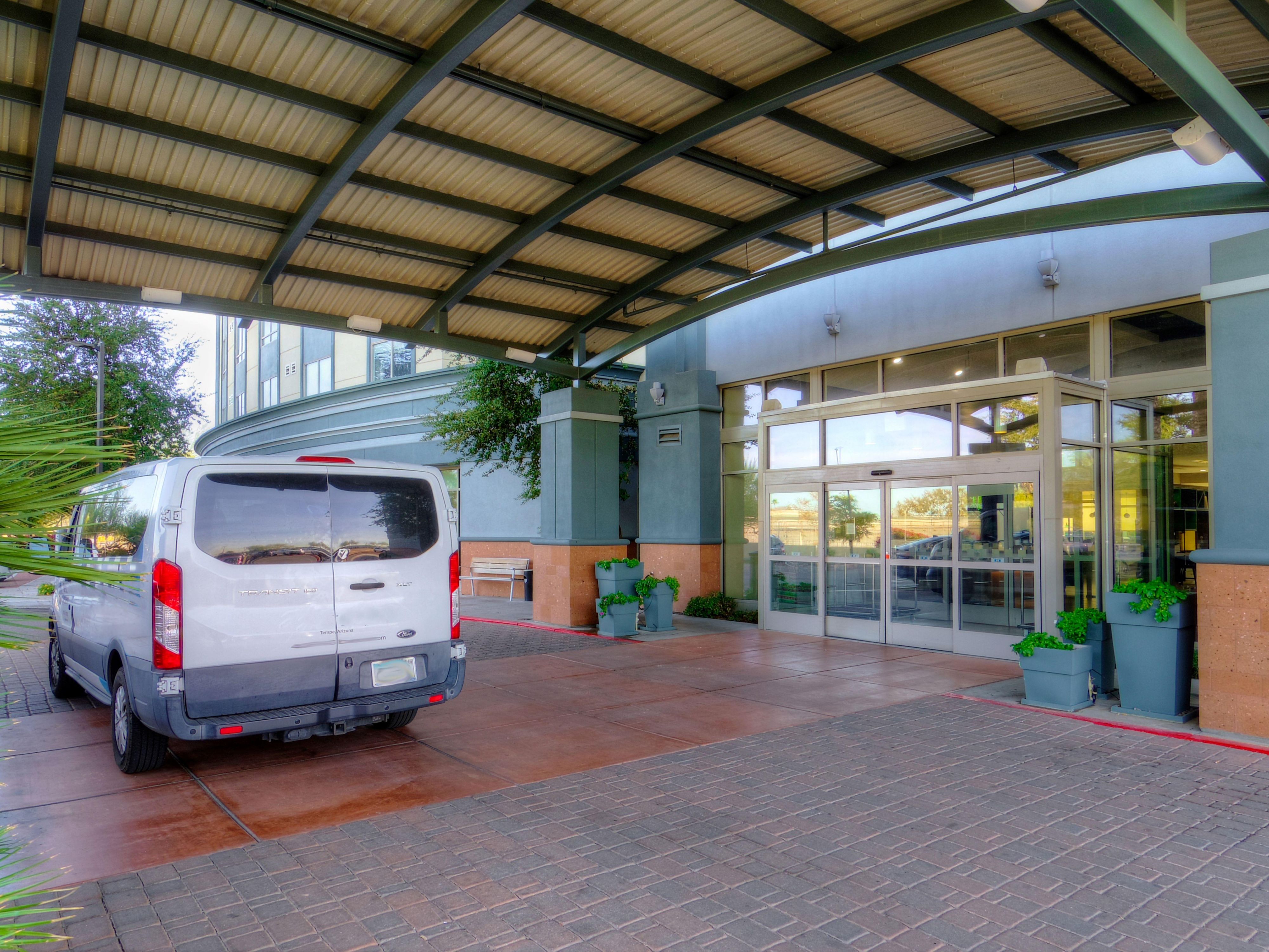 Our shuttle is available 24 hours between our hotel and Phoenix Sky harbor International. Please call us at 480-543-1700 to request a pick up after you have retrieved your luggage and our associate will give you directions on where to go wait for our driver.