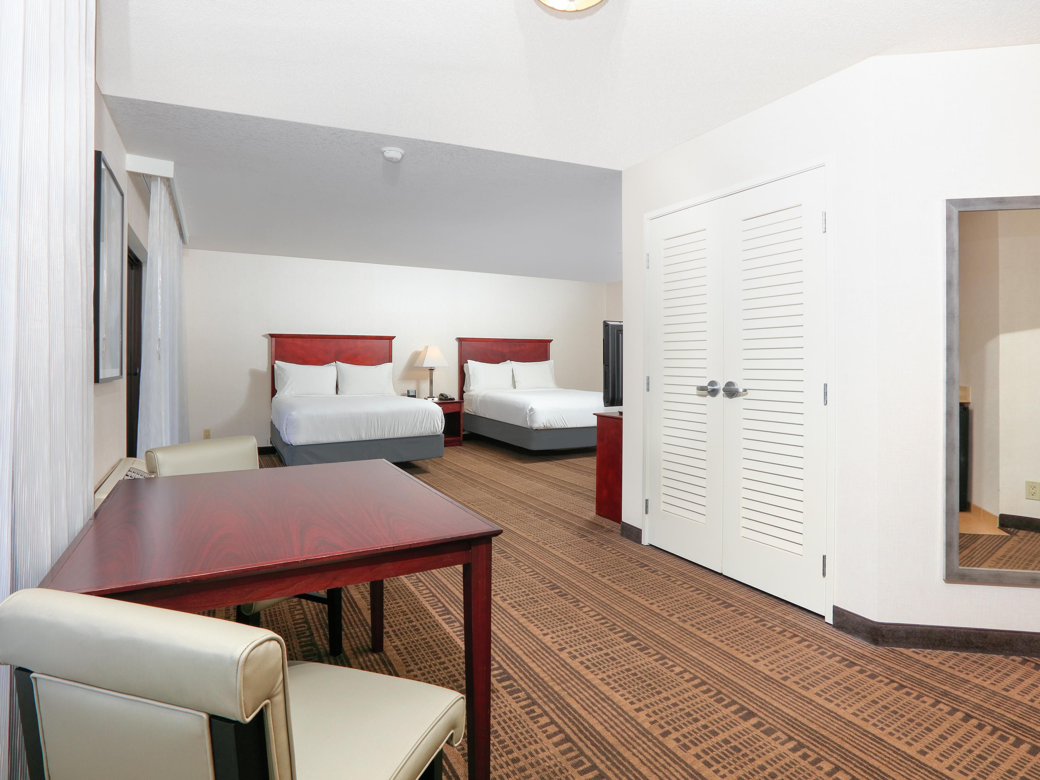 We offer the largest rooms in the city that are ready for a long-term stay. All rooms have refrigerators, microwaves and Keurig coffeemakers and we also have suites available with cooktops.