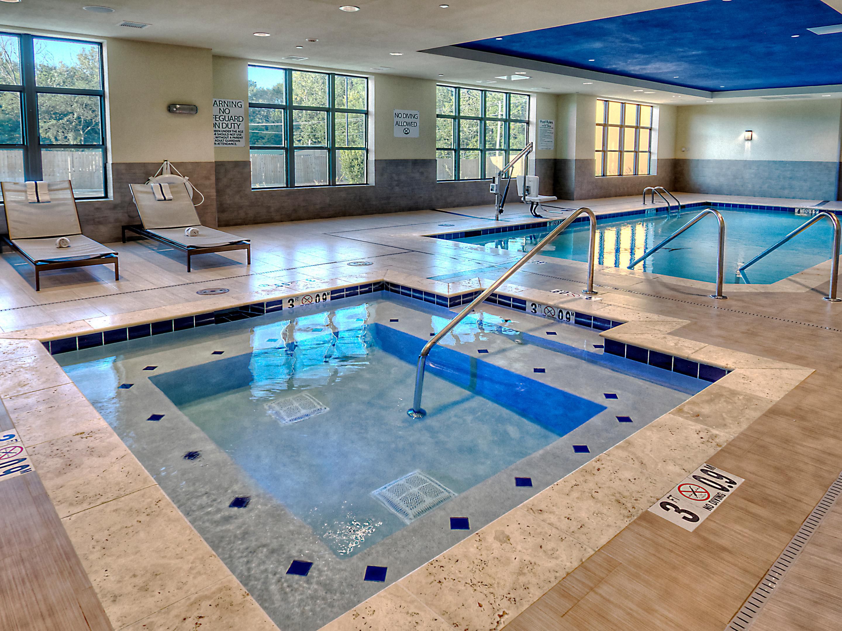 Enjoy a dip in our salt-water heated pool or whirlpool spa