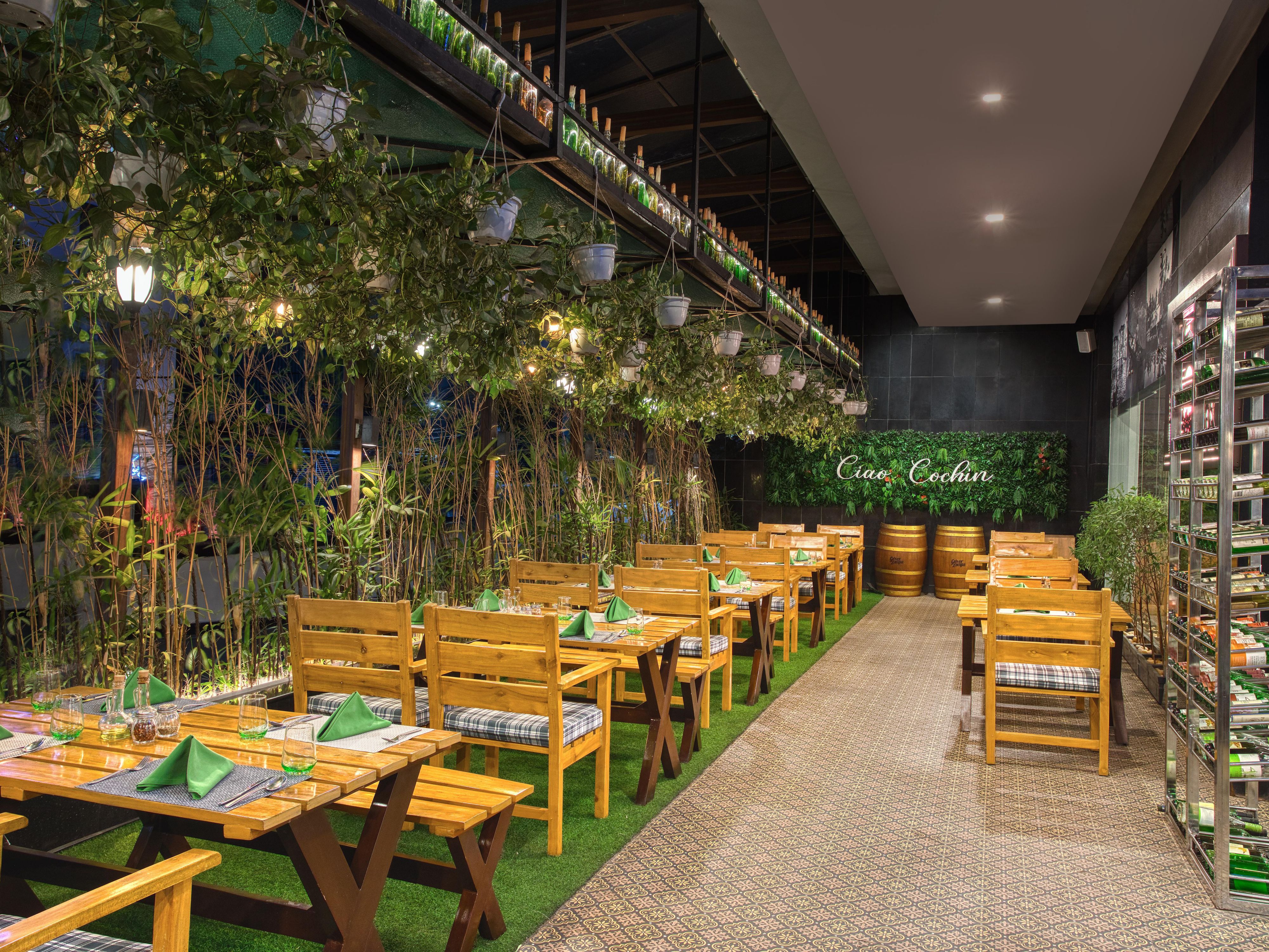 Relish authentic Italian flavours that dance on your palate at Ciao Cochin, an Italian trattoria. Here, under the canopy of the sky, enjoy a symphony of fresh ingredients and traditional recipes, as the open-air setting enhances every bite with the gentle embrace of the breeze. Savour life’s finest pleasures in an exquisite, alfresco escape.