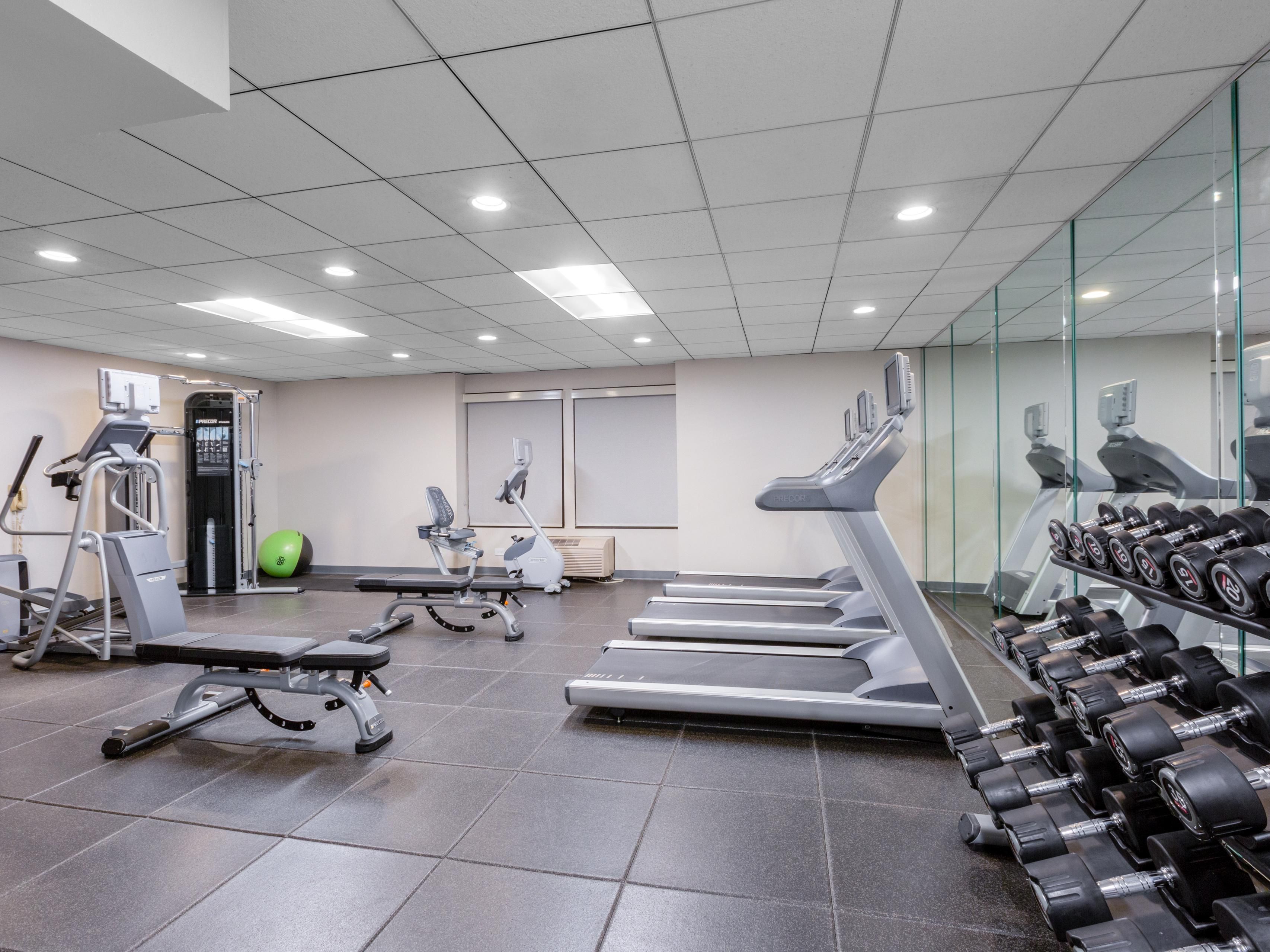 Continue your daily work out at our Fitness Center equipped with Elliptical machines, free weights, stationary bicycle, and treadmill.