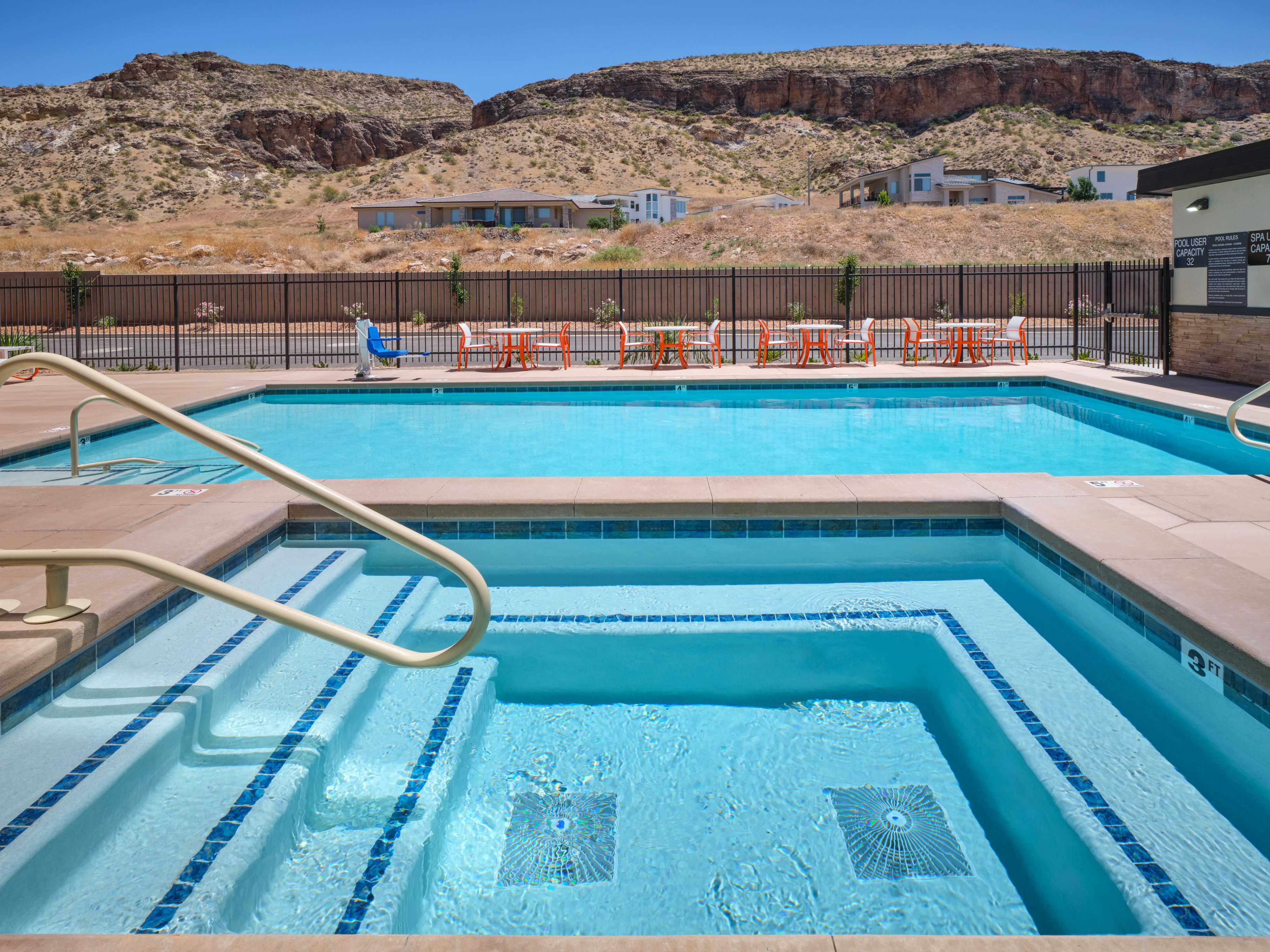 Take a dip in the outdoor pool to cool off from the Utah sun.