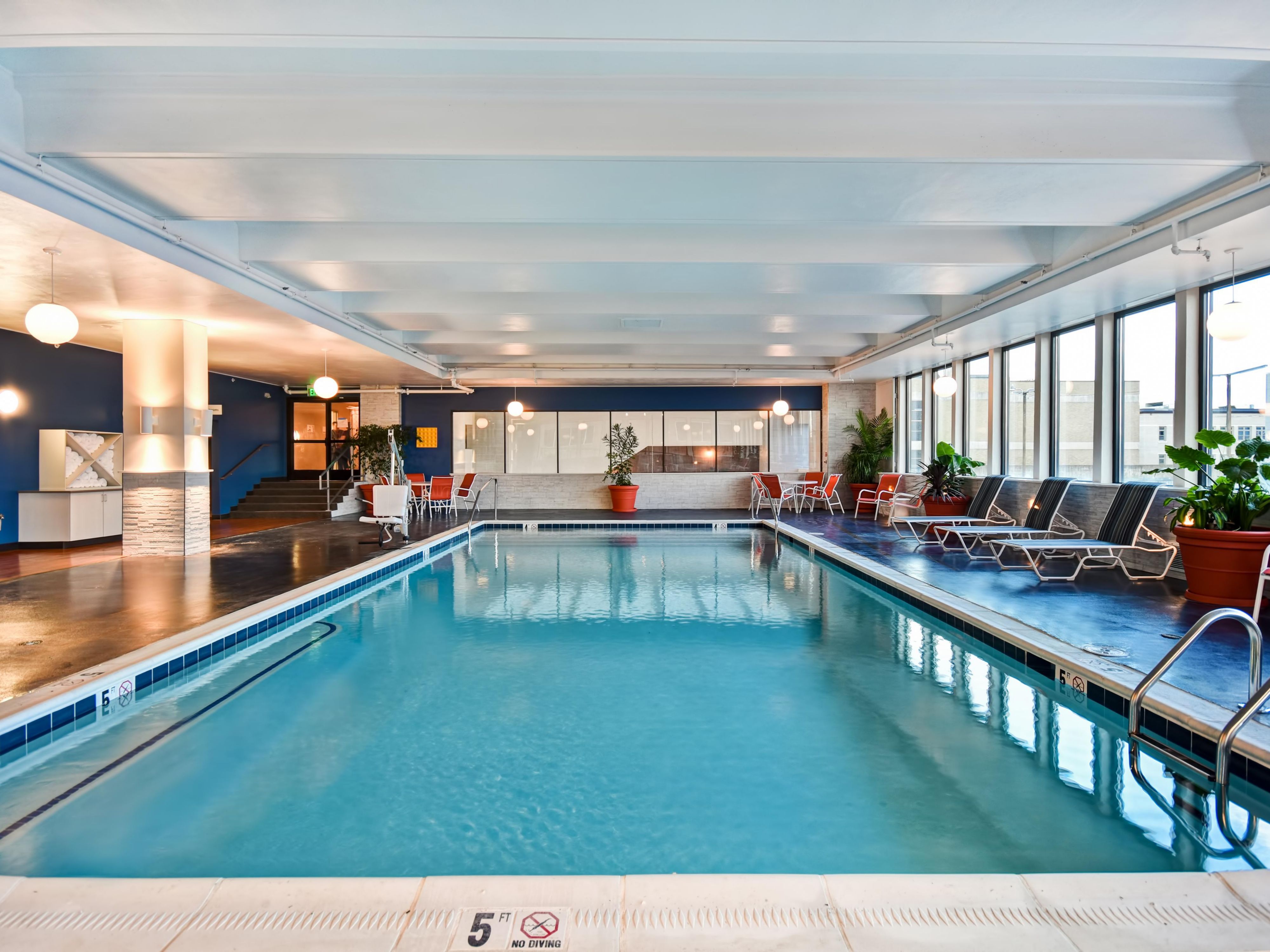 Enjoy a refreshing swim in our indoor pool. It’s the perfect spot to unwind and relax after a long day of travel, business meetings, or sightseeing. Whether you're looking to start your morning with a few laps or want to let the kids splash around for some fun, our indoor pool provides a comfortable and inviting atmosphere for everyone to enjoy.