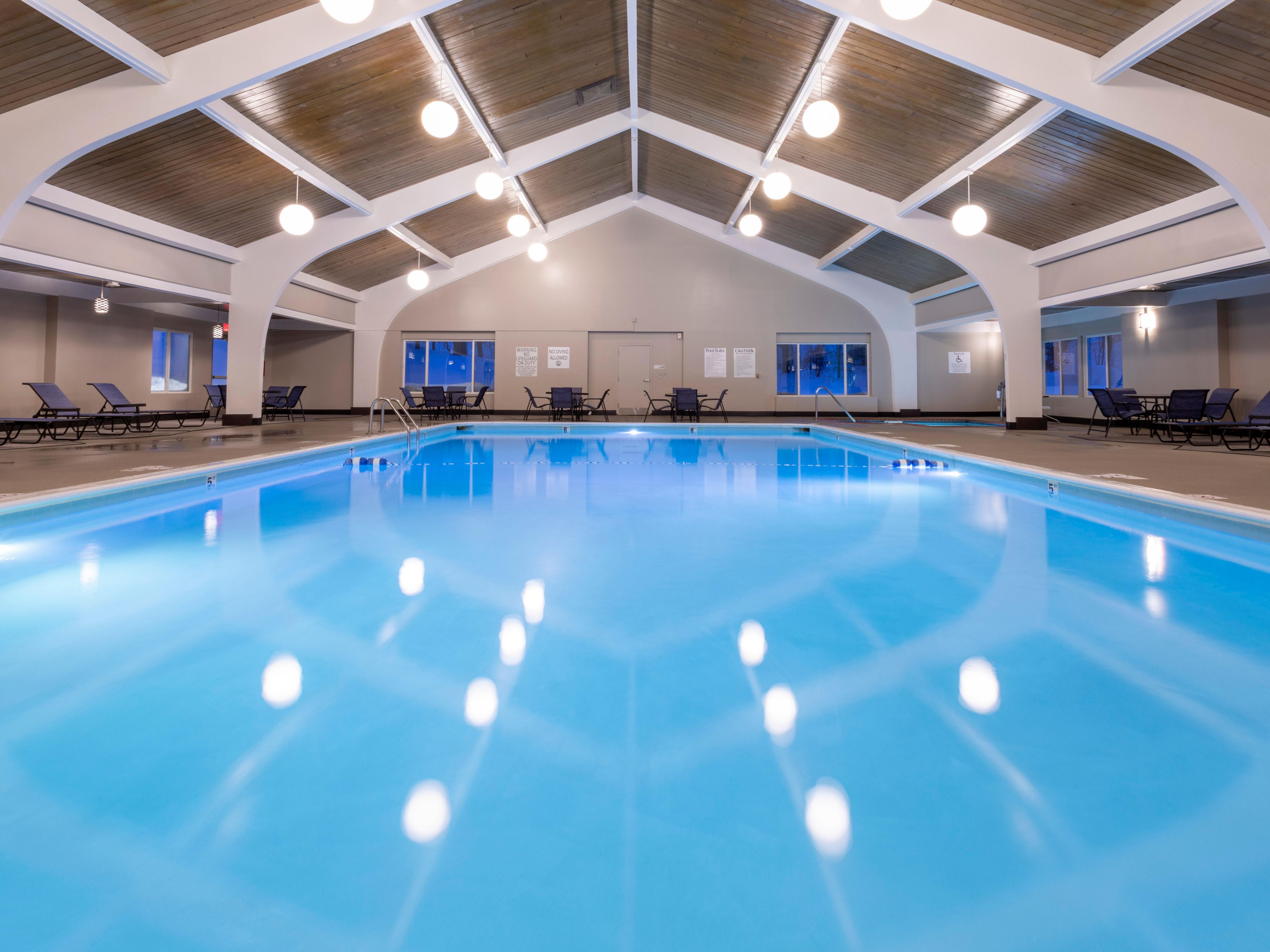 You can always take a dip, rain or shine, in our indoor pool.