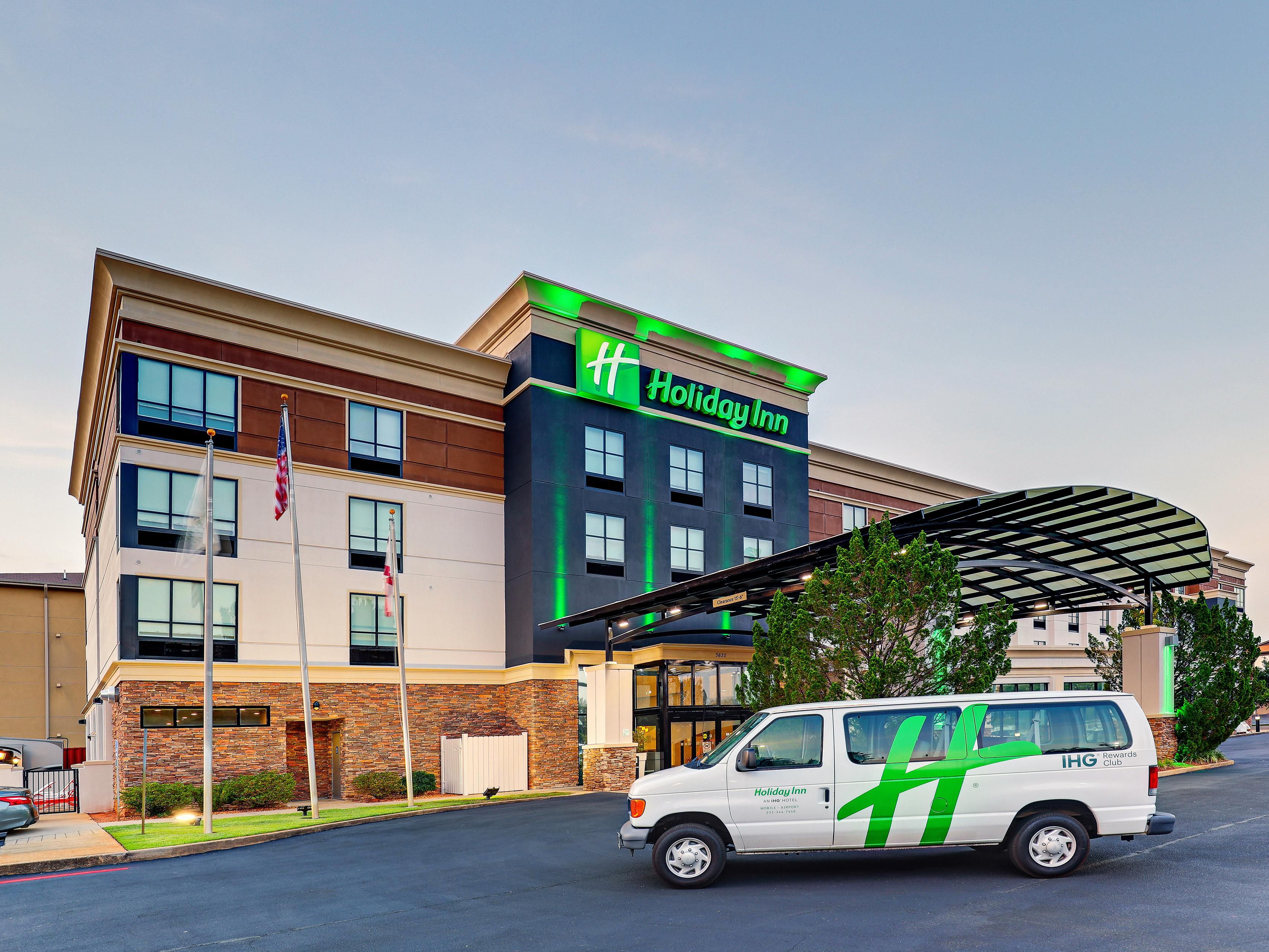Holiday Inn Mobile Airport provides complimentary shuttle service to and from the Airport from 6am-11am Central time. Guests must call the hotel to schedule.