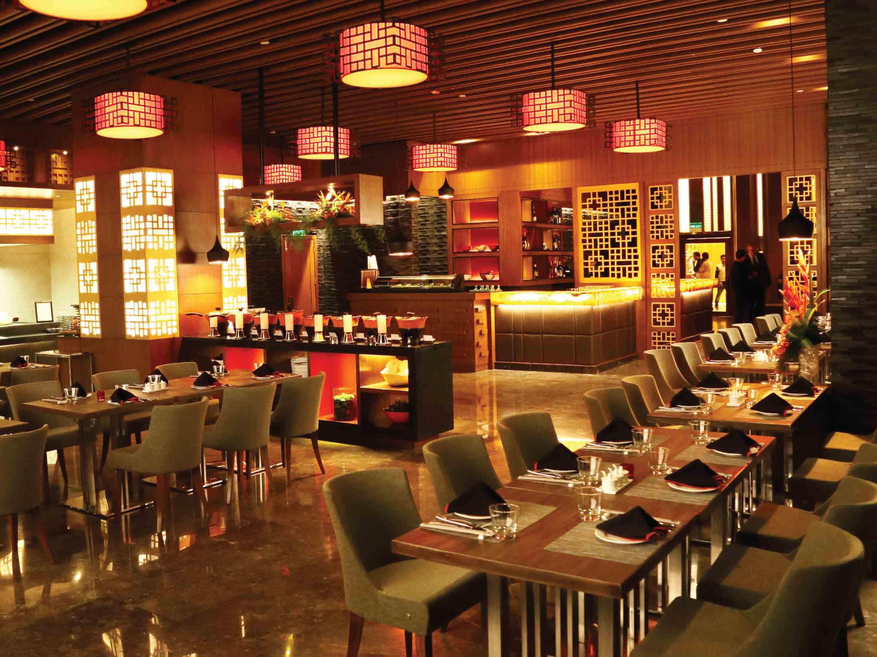 Relish the Pan Asian flavors at The Noble House with interactive Teppanyaki station, delectable Dimsums, Sushi, Hot stone Bowl meals and don't forget to try the extensive Cocktail menu. Call 011 4110 5555 Extn - 70.