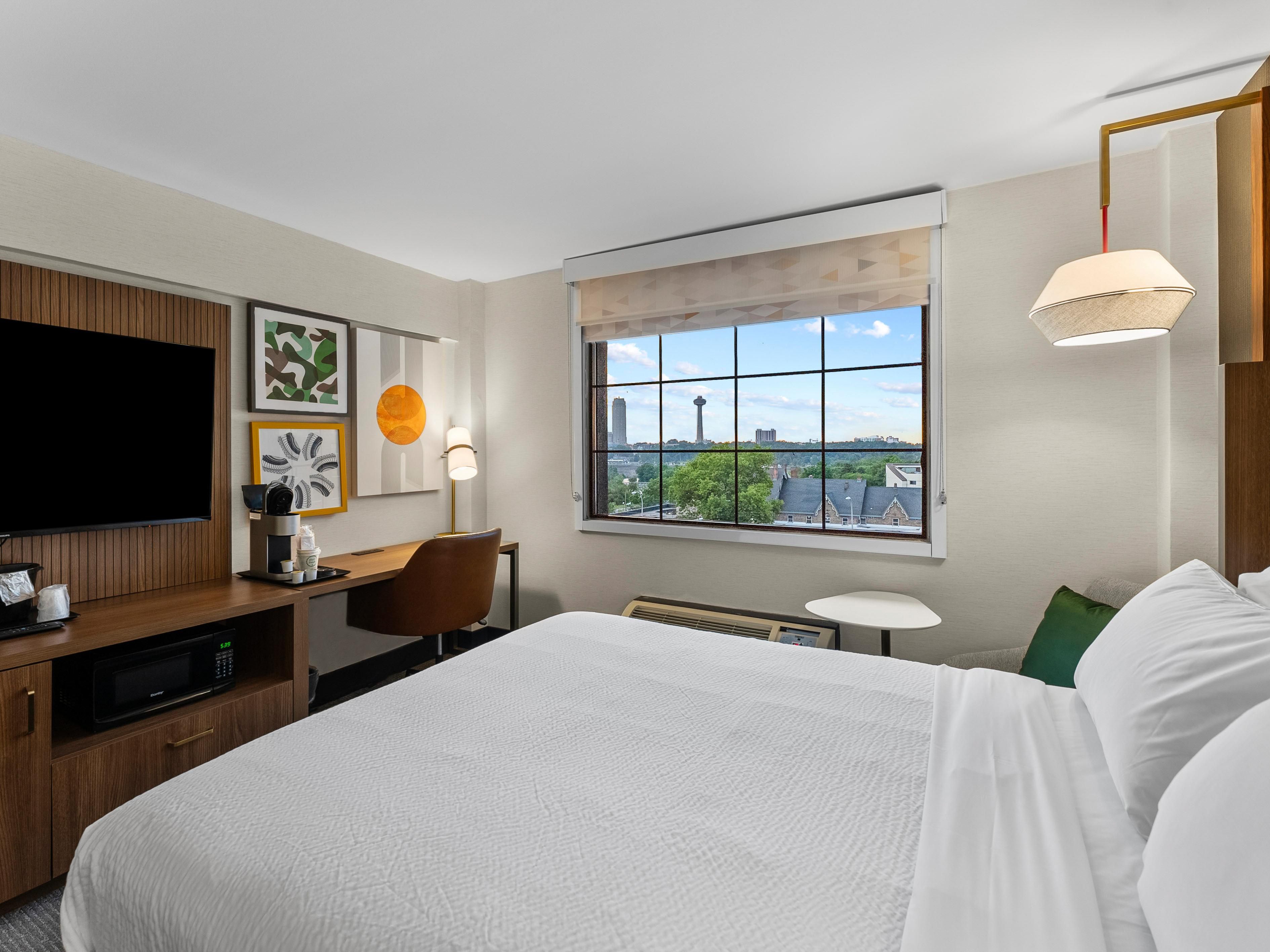 King guest room with Canadian skyline view