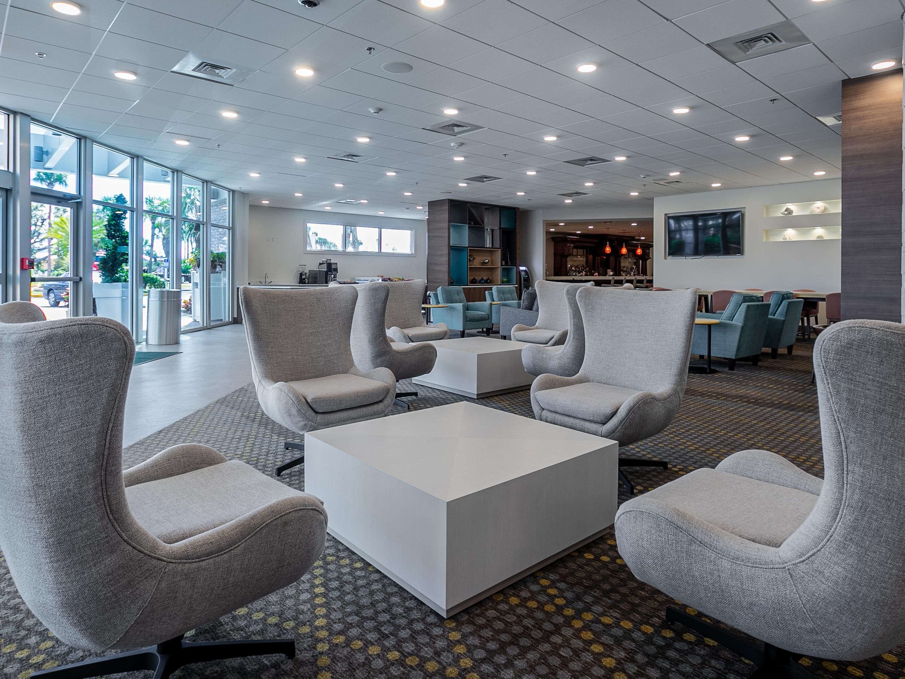 Discover the heartbeat of our hotel in our open-concept lobby, where modern design, comfortable seating, and complimentary Wi-Fi unite, creating a welcoming atmosphere for guests to relax, socialize, or catch up on work. With our lobby open 24 hours a day, you have the freedom to take advantage of this versatile space whenever it suits you.