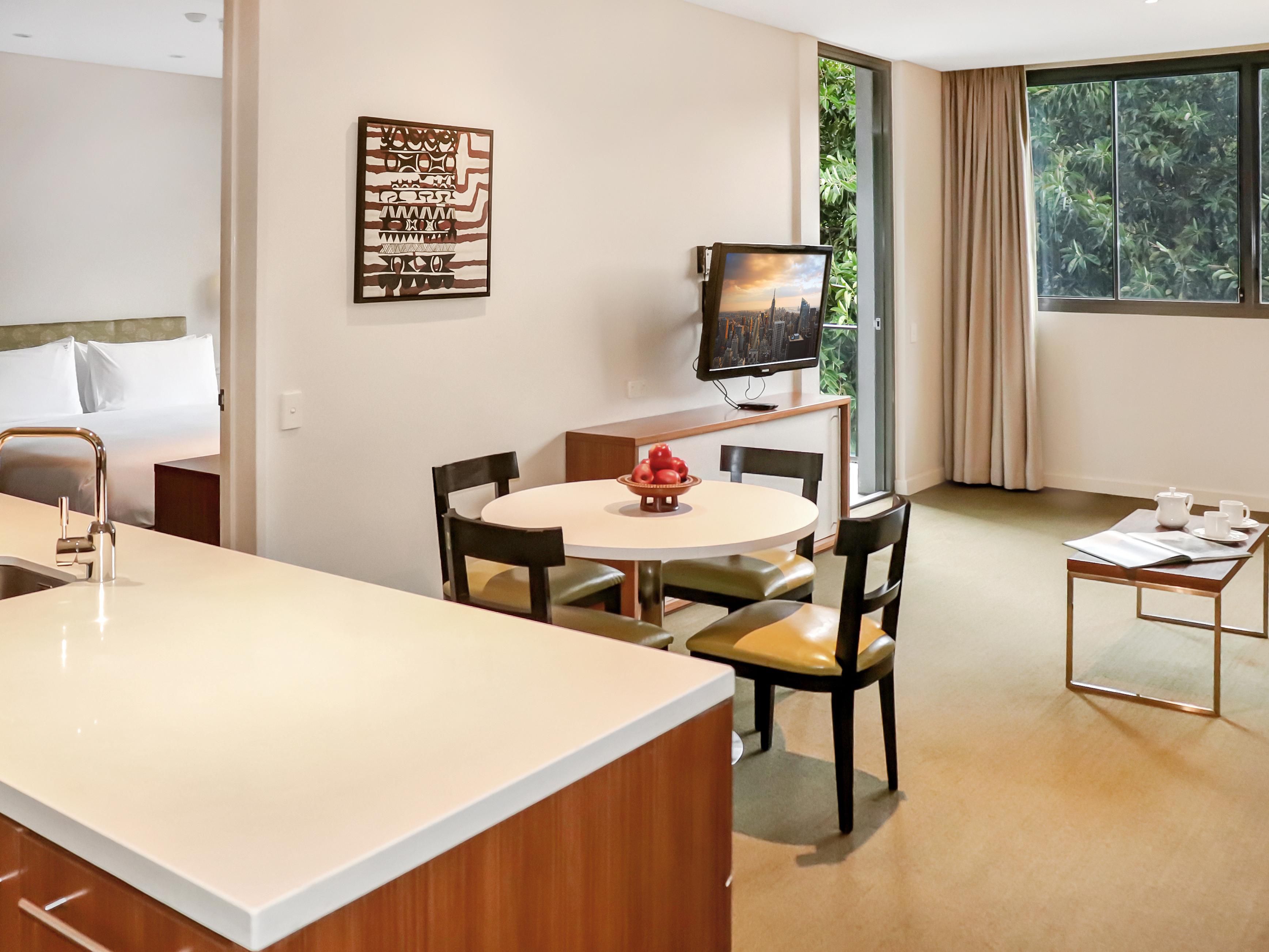 Set in 12 acres of landscaped gardens, we offer modern 1 & 2 Bedroom fully serviced apartments. Your home away from home includes dining discount, utilities including water and electricity, daily turnover of apartment, Channel TV, Free Wi-Fi, Gym, and pool access. Earn IHG One Rewards points with your stay!