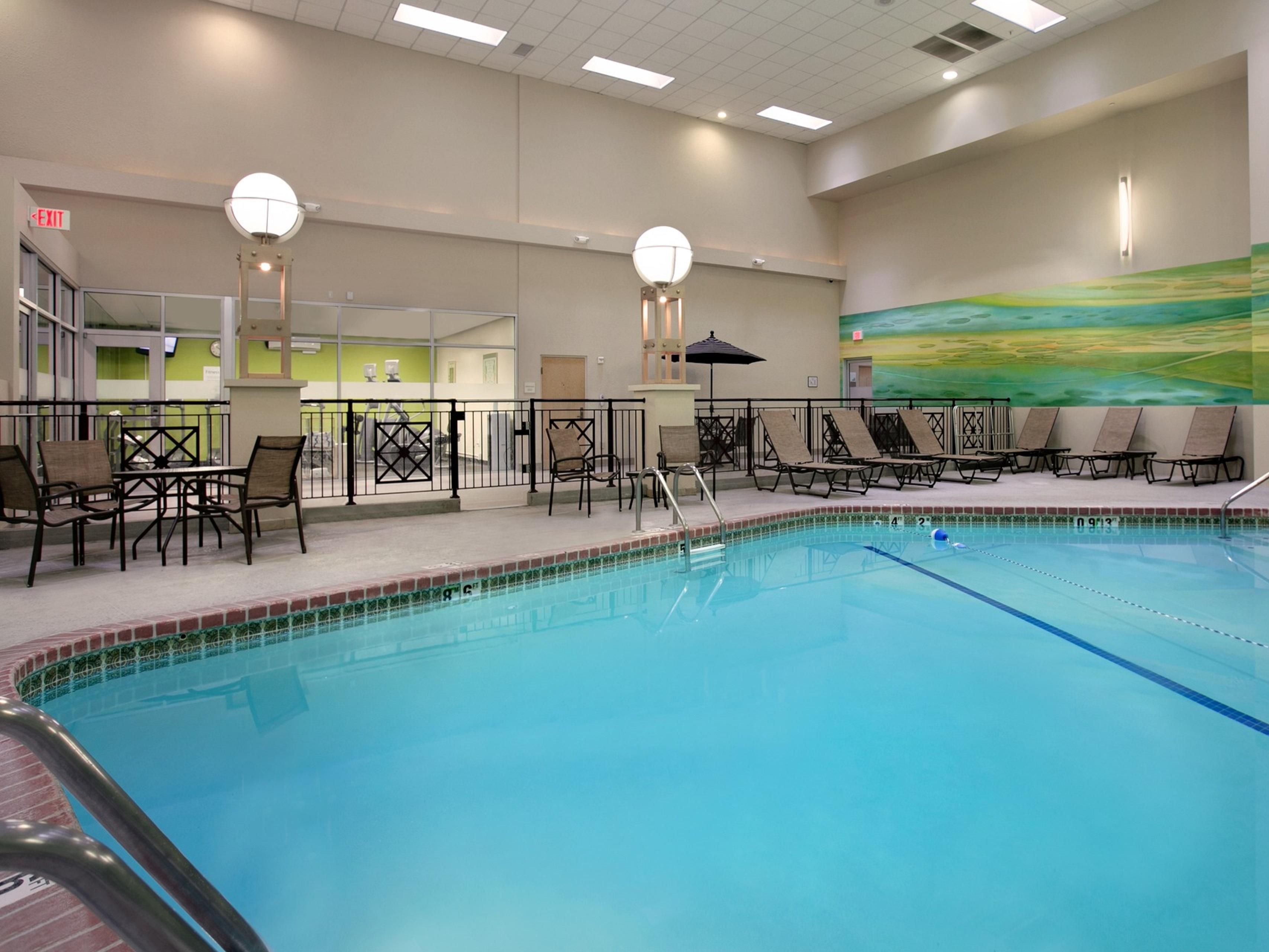 Stay active in our 24-hour fitness center featuring elliptical machines, stationary bicycles, and treadmills. After your workout, enjoy a refreshing swim in our heated indoor saltwater pool without harsh chemicals. Easily float and embrace a calming sensation. Or relax poolside while your kids enjoy a swim.
